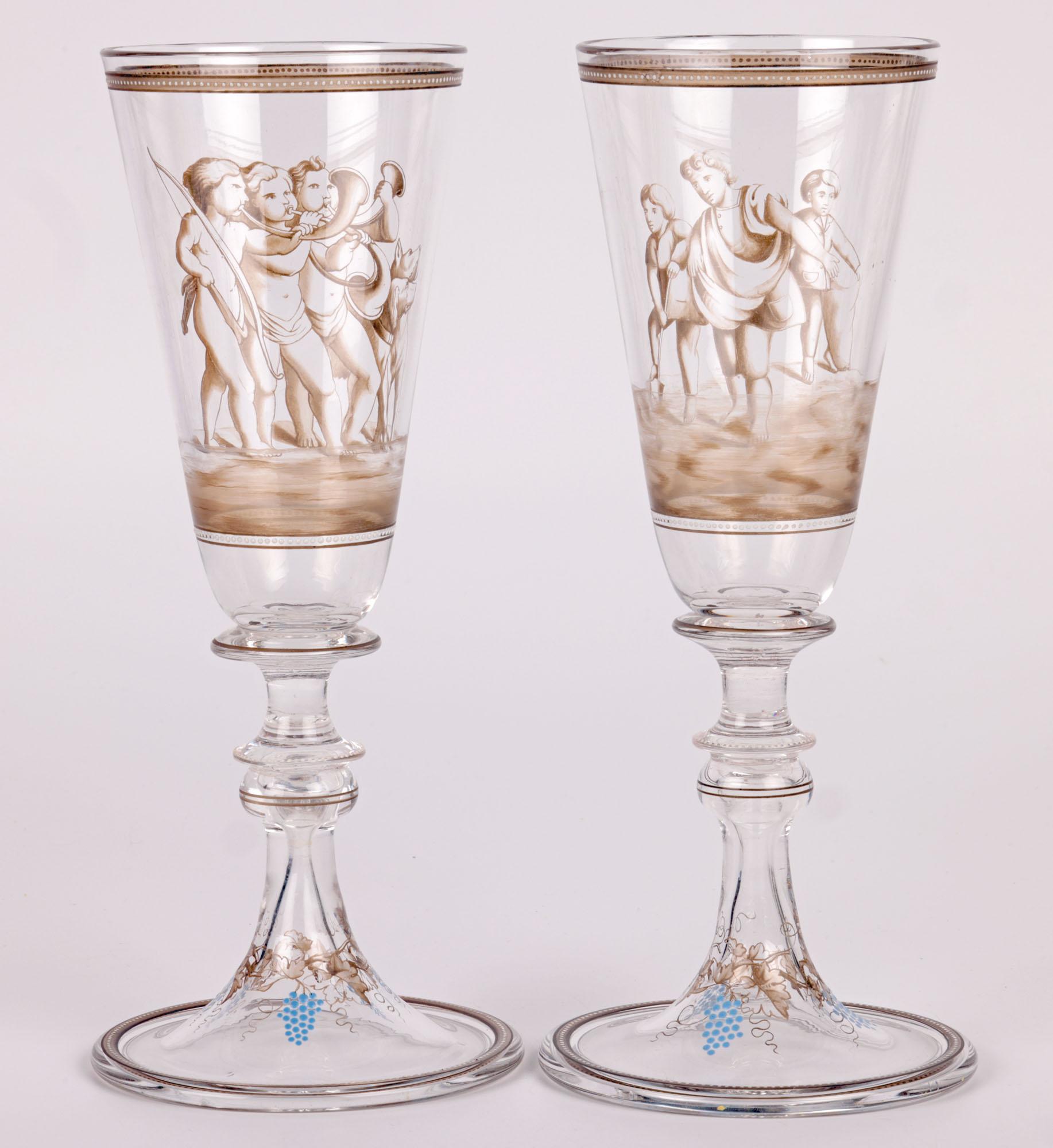 Wiener Werkstatte Attributed Pair Enamelled Glass Goblets For Sale 5