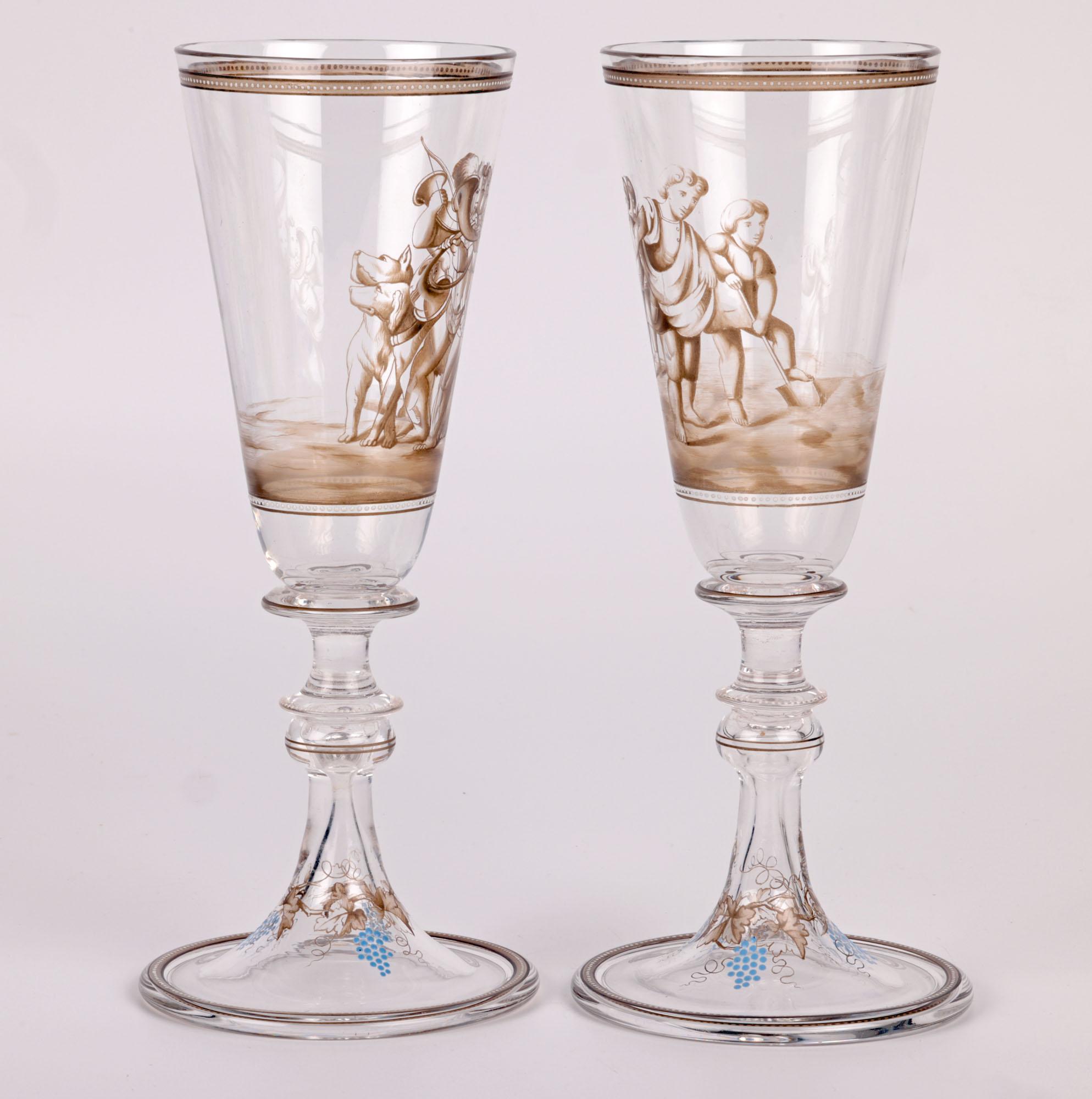 Wiener Werkstatte Attributed Pair Enamelled Glass Goblets For Sale 8