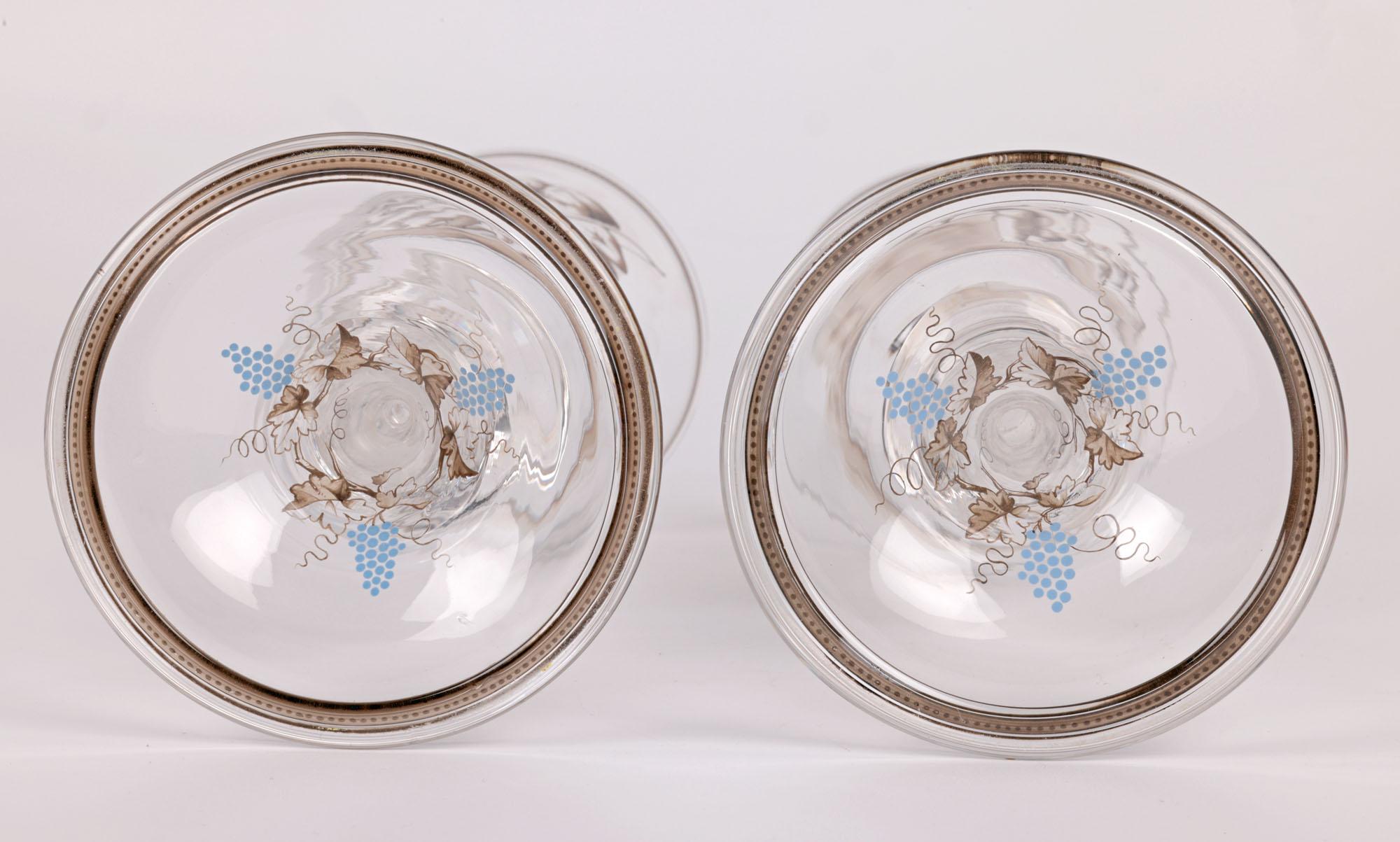Wiener Werkstatte Attributed Pair Enamelled Glass Goblets For Sale 12