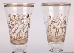 Wiener Werkstatte Attributed Pair Enamelled Glass Goblets