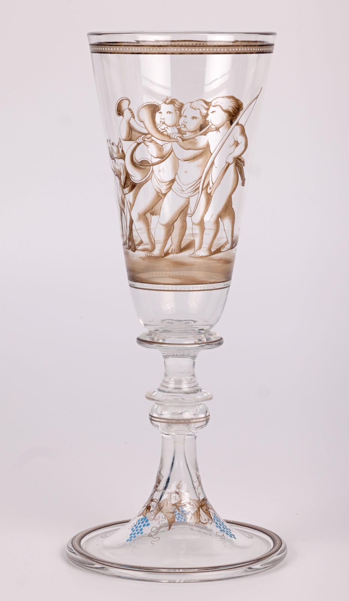 Austrian Wiener Werkstatte Attributed Pair Enamelled Glass Goblets For Sale