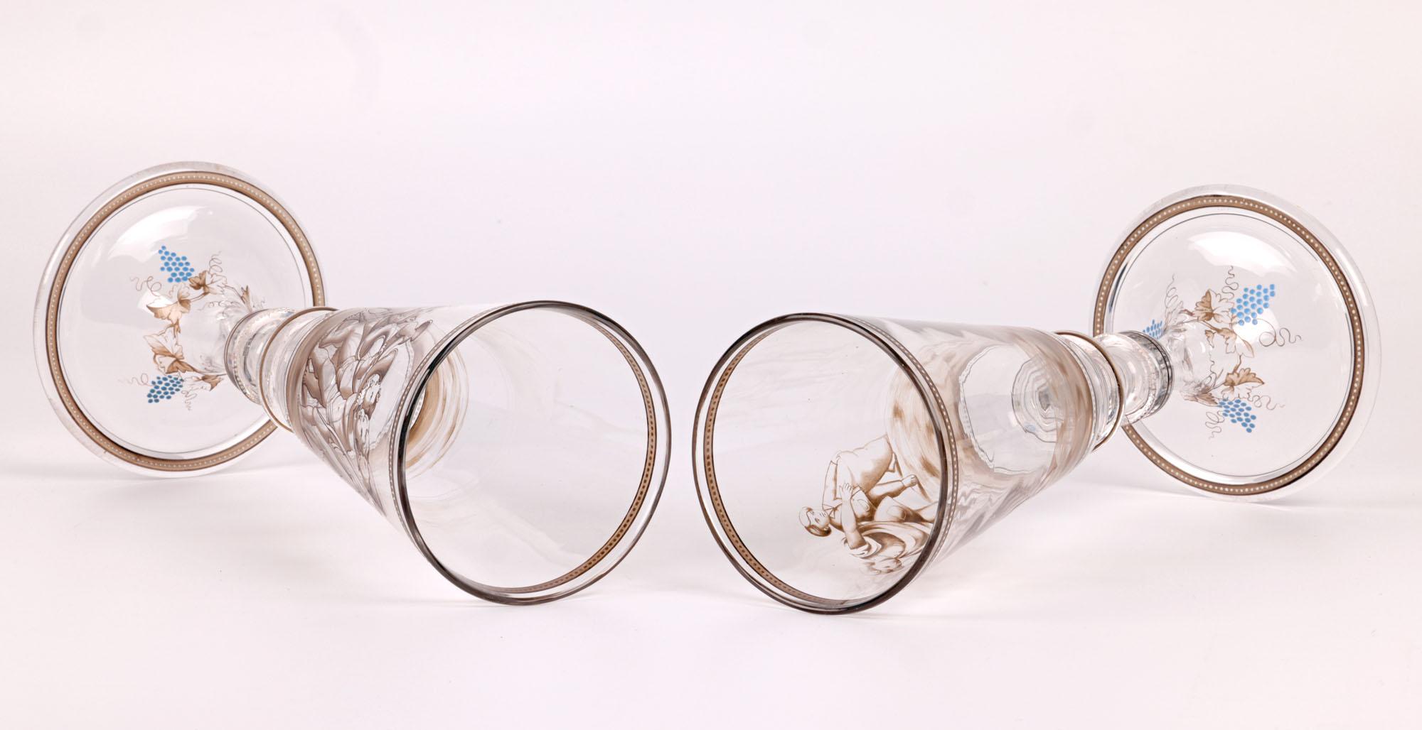 Wiener Werkstatte Attributed Pair Enamelled Glass Goblets In Good Condition For Sale In Bishop's Stortford, Hertfordshire