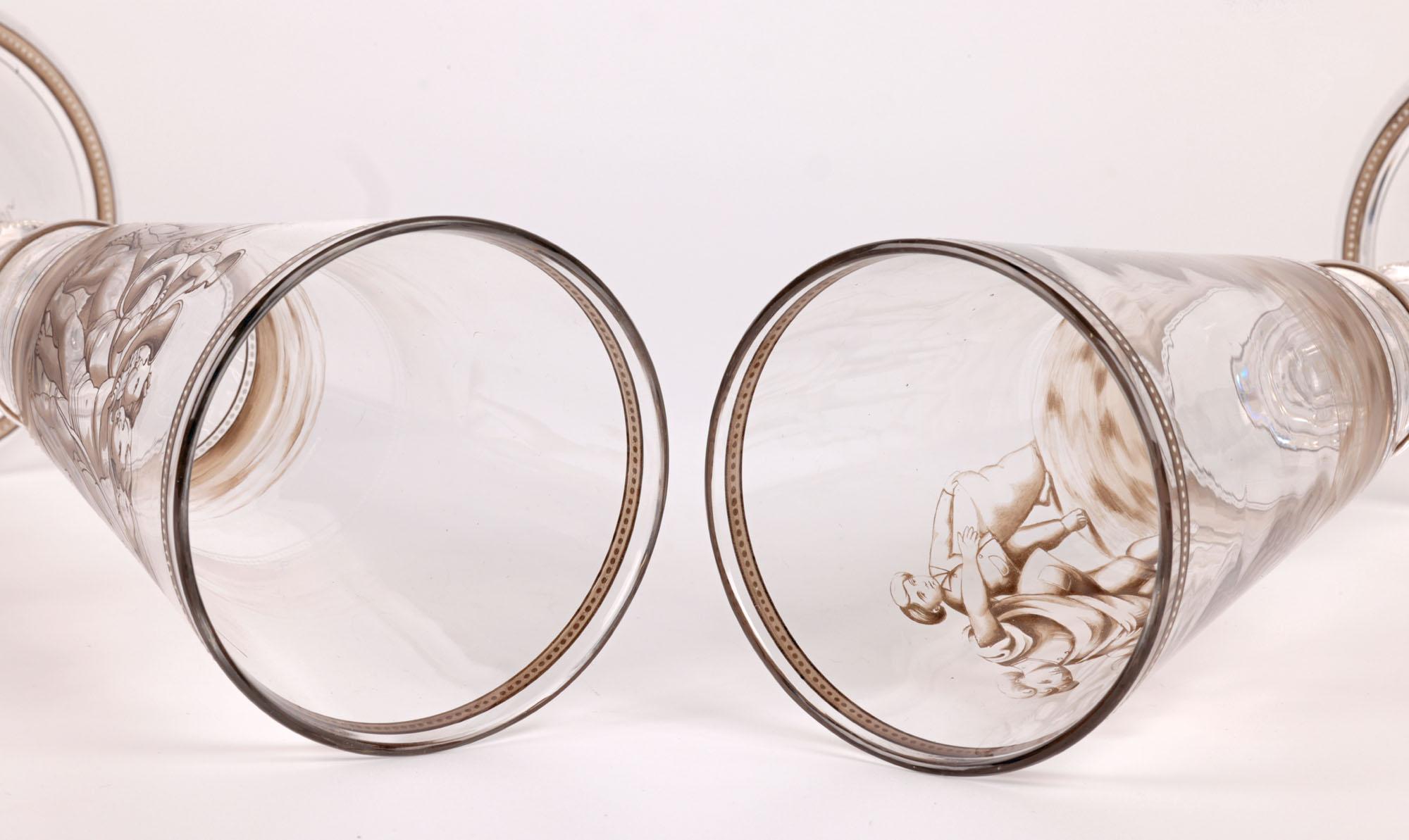 Wiener Werkstatte Attributed Pair Enamelled Glass Goblets For Sale 1