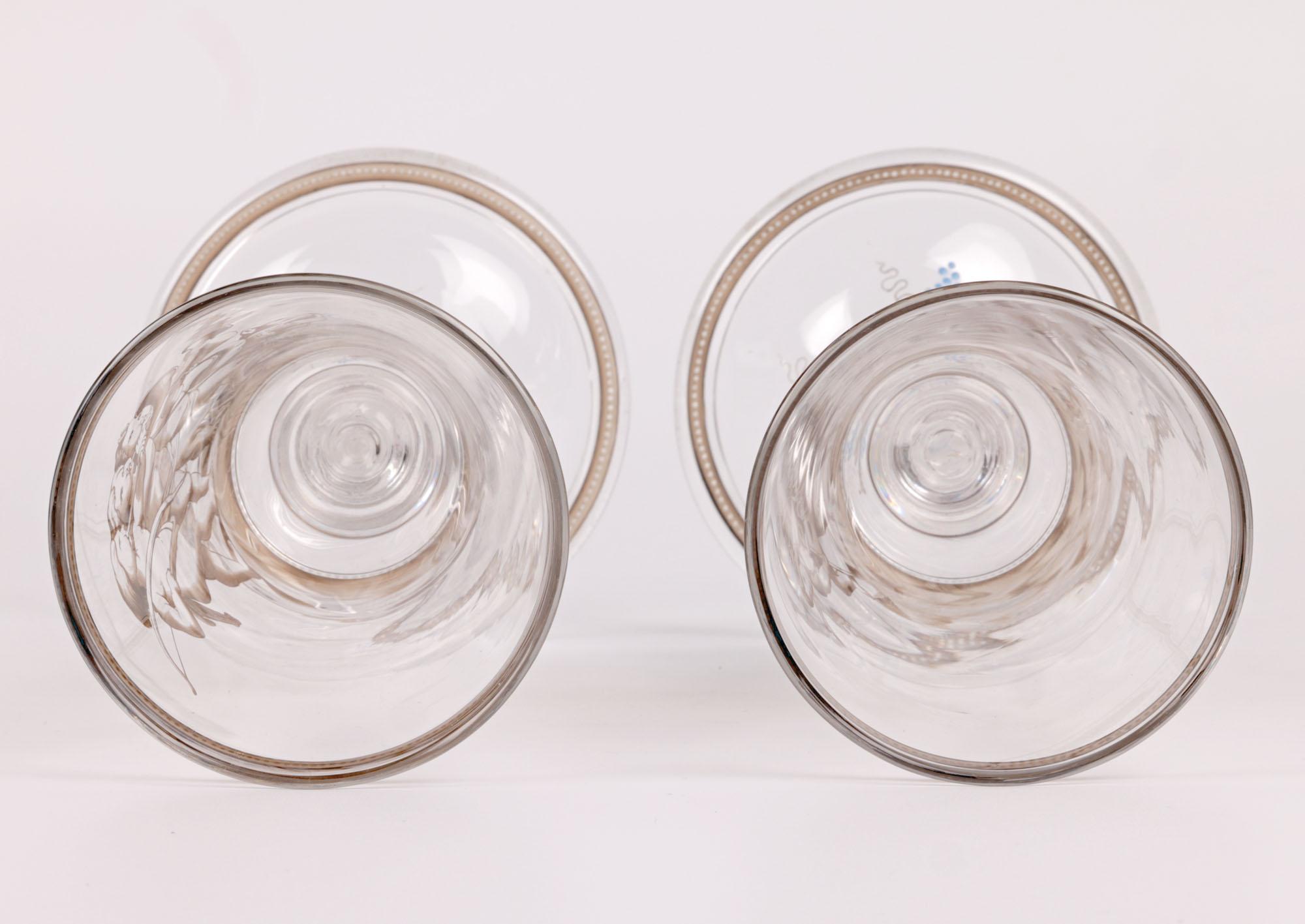 Wiener Werkstatte Attributed Pair Enamelled Glass Goblets For Sale 2