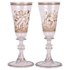 Wiener Werkstatte Attributed Pair Enamelled Glass Goblets