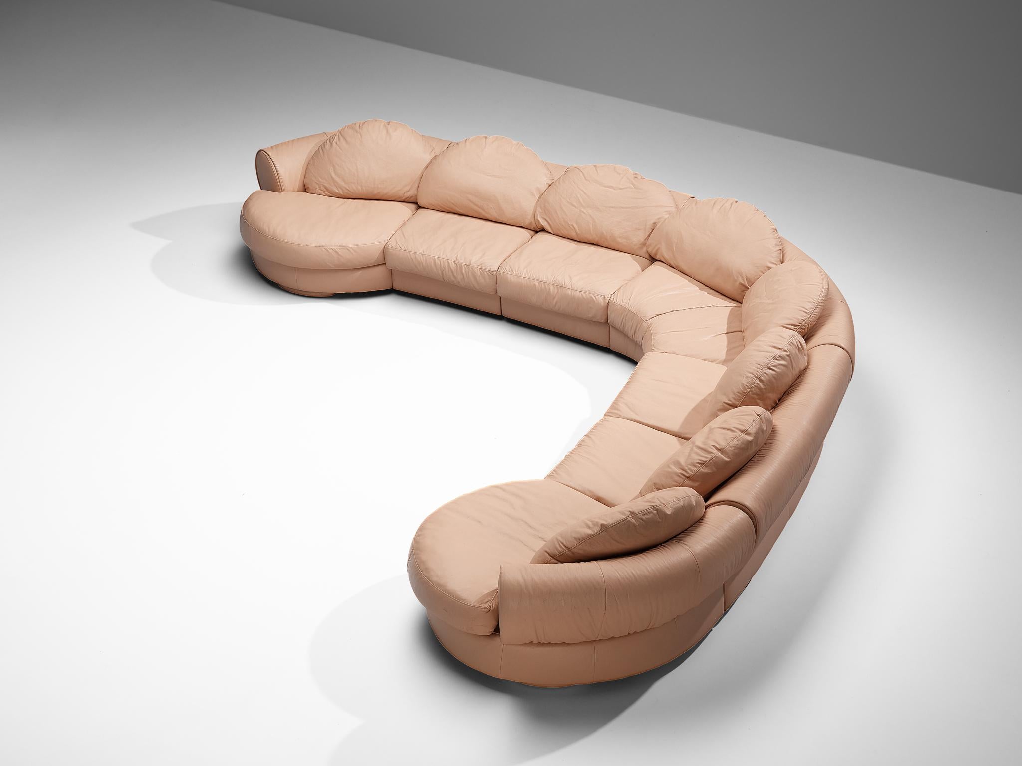 Post-Modern Wiener Werkstätte 'Attributed' Sectional Sofa in Pink Orange Leather  For Sale