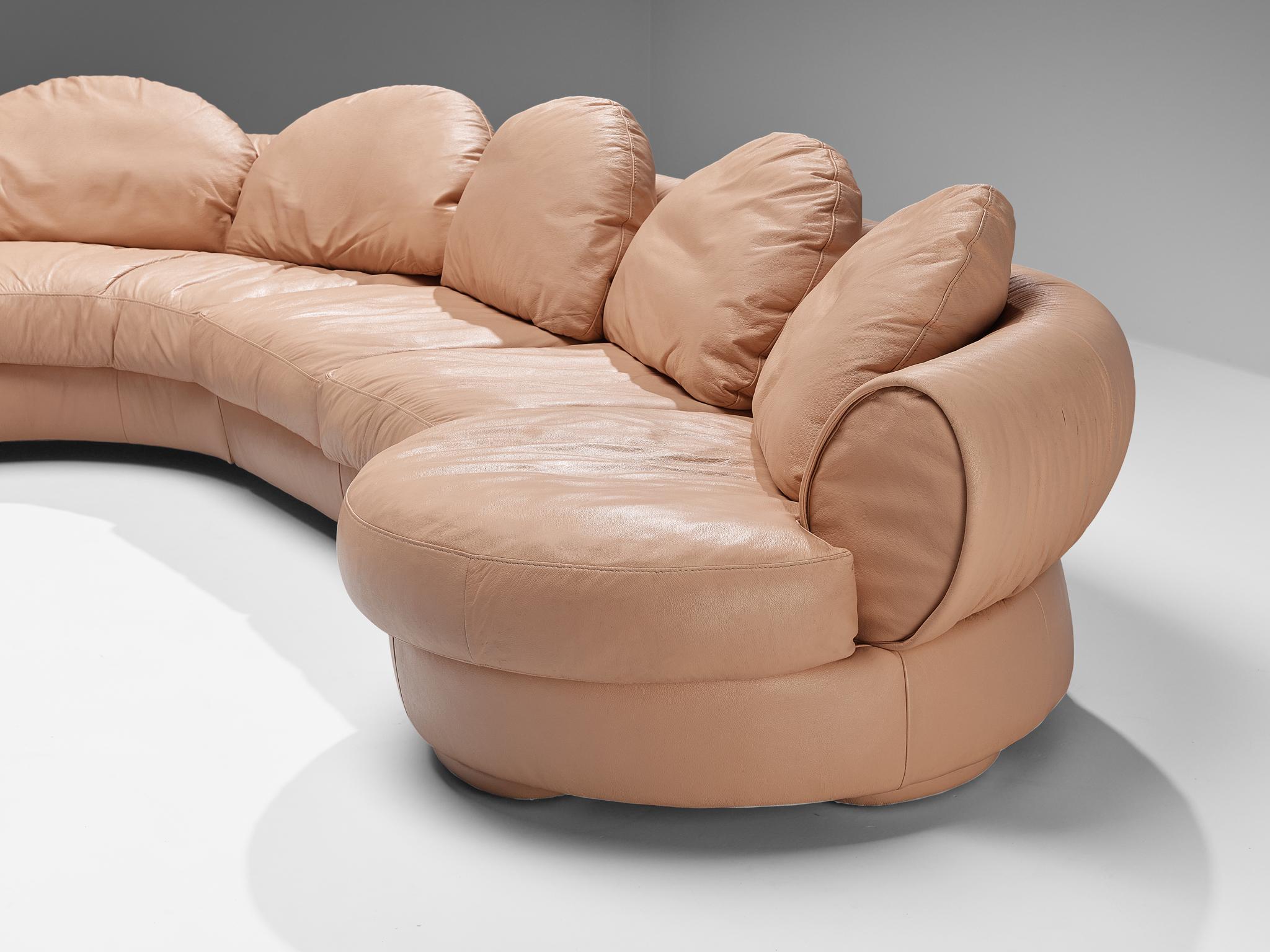 Austrian Wiener Werkstätte 'Attributed' Sectional Sofa in Pink Orange Leather  For Sale