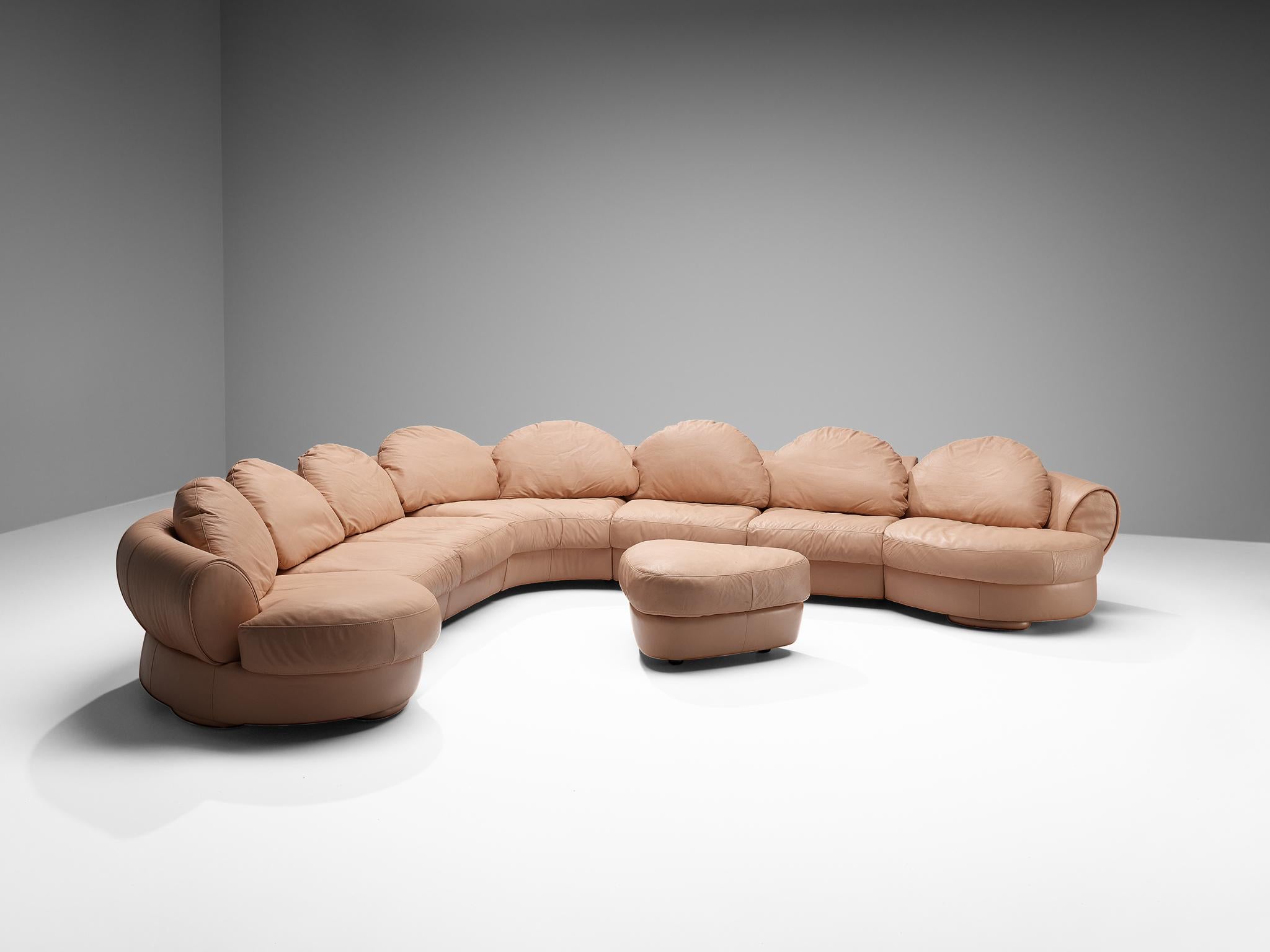 Late 20th Century Wiener Werkstätte 'Attributed' Sectional Sofa in Pink Orange Leather  For Sale