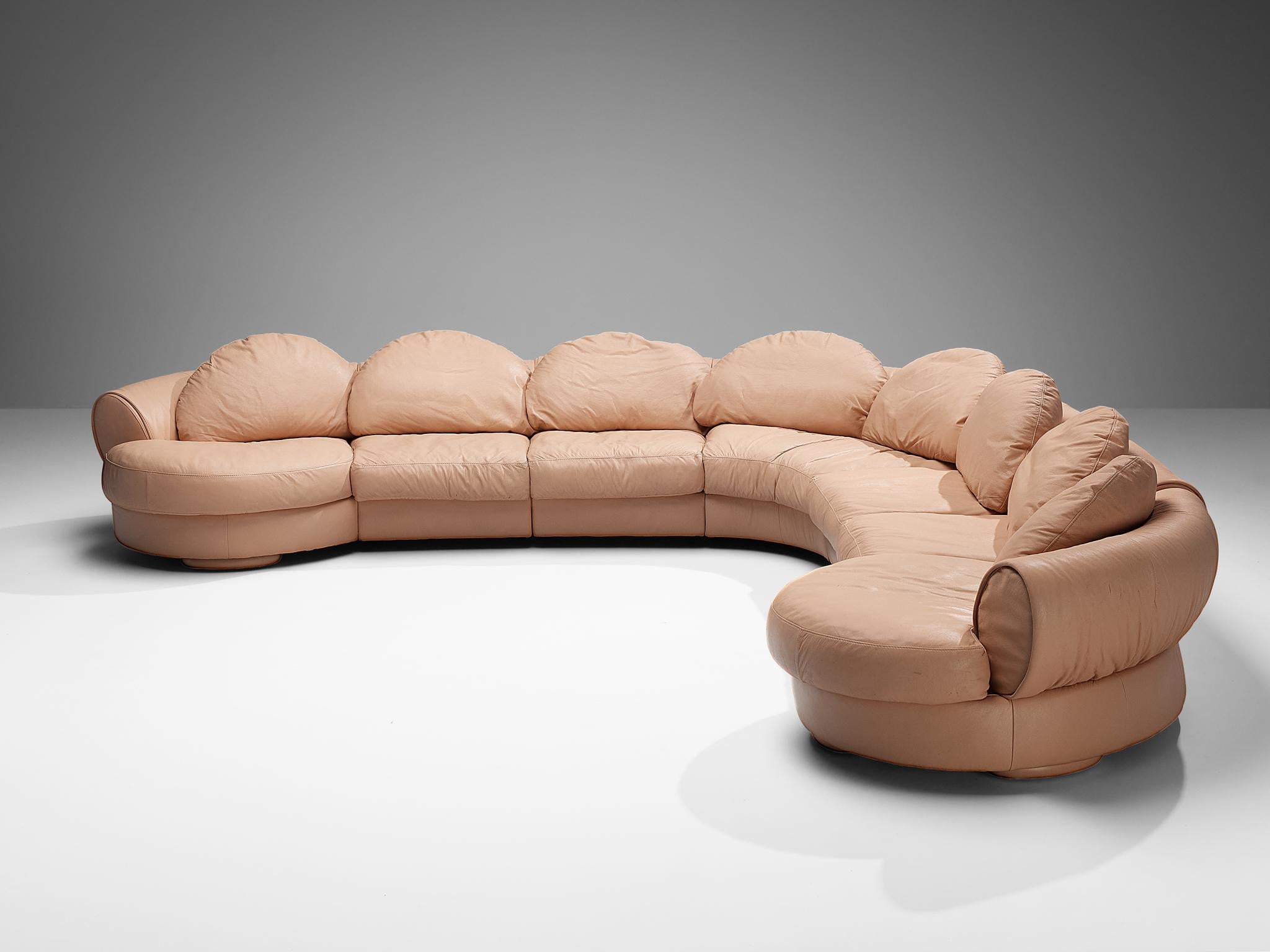 Wiener Werkstätte 'Attributed' Sectional Sofa in Pink Orange Leather  For Sale 2