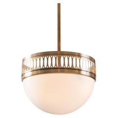 Wiener Werkstätte Brass and Opaline Glass Pendant, Re Edition, Custom Made