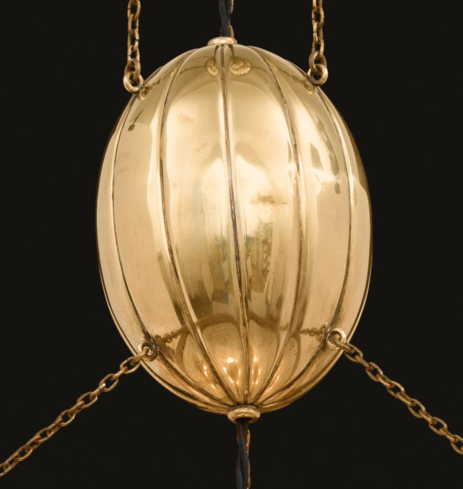 Hand-Crafted Wiener Werkstätte chased brass and glass Chandelier, Edition For Sale