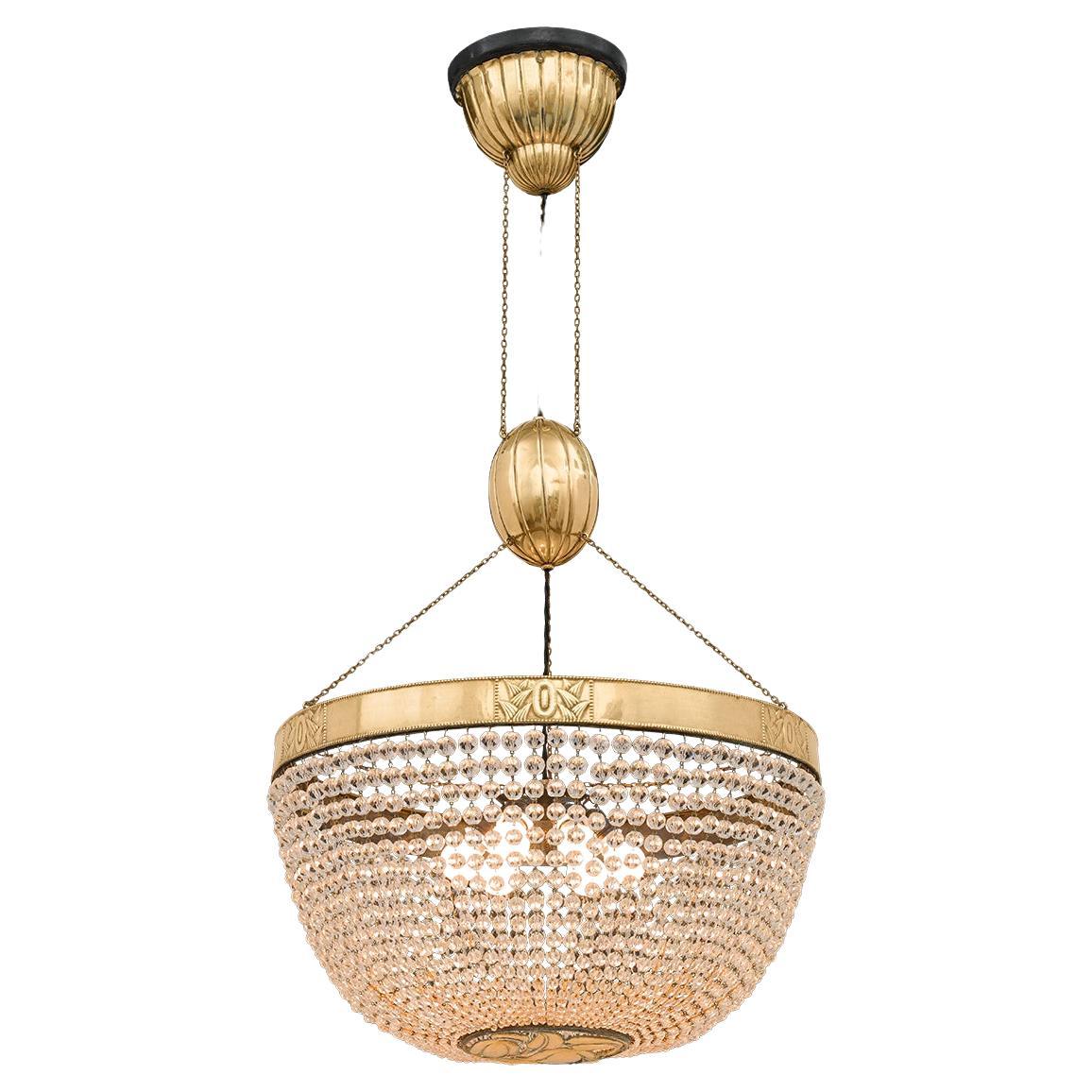 Wiener Werkstätte chased brass and glass Chandelier, Edition