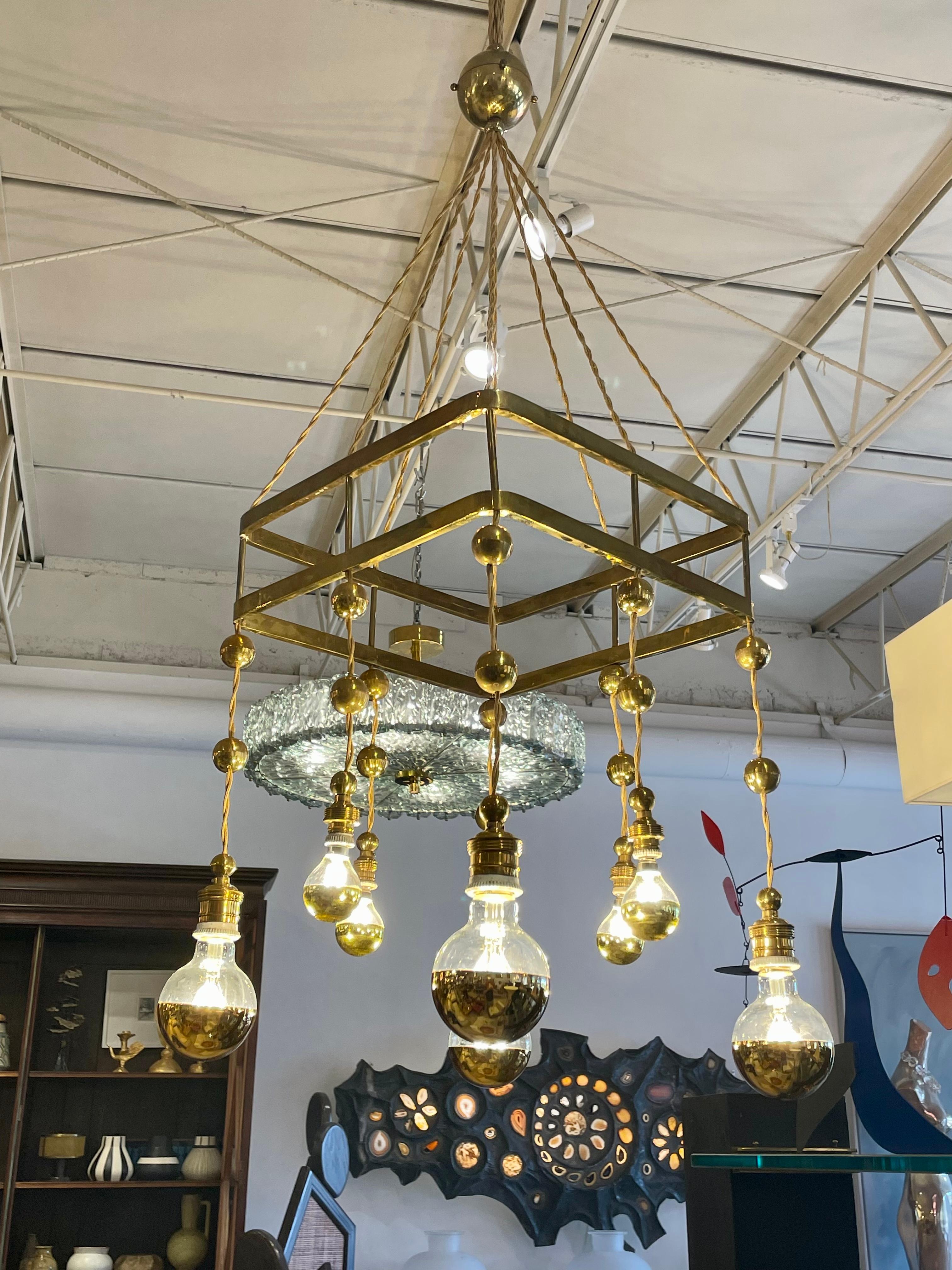 Wiener Werkstätte Jugendstil Brass Chandelier from Secessionist Period 4
