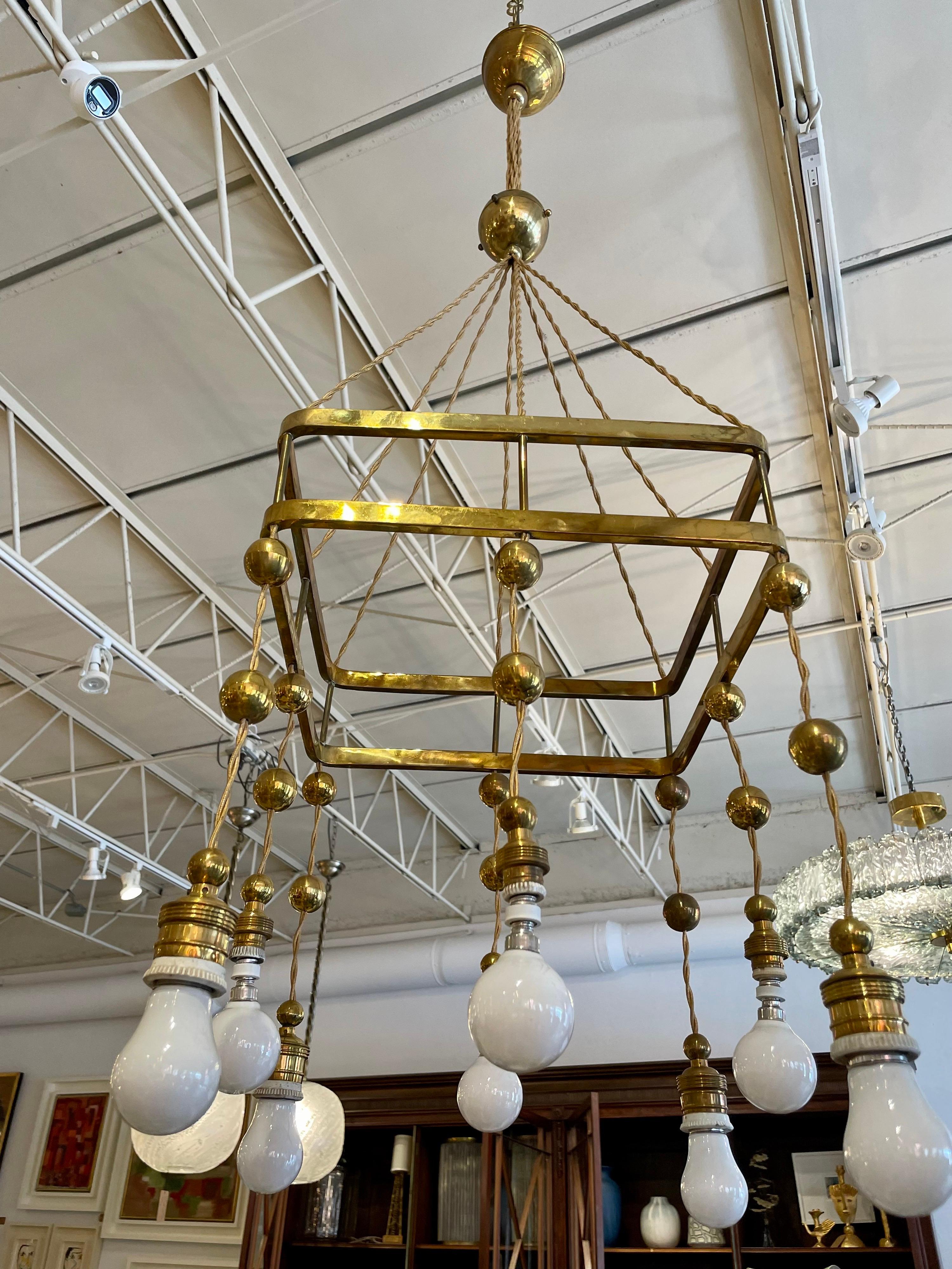 Wiener Werkstätte Jugendstil Brass Chandelier from Secessionist Period In Good Condition For Sale In East Hampton, NY