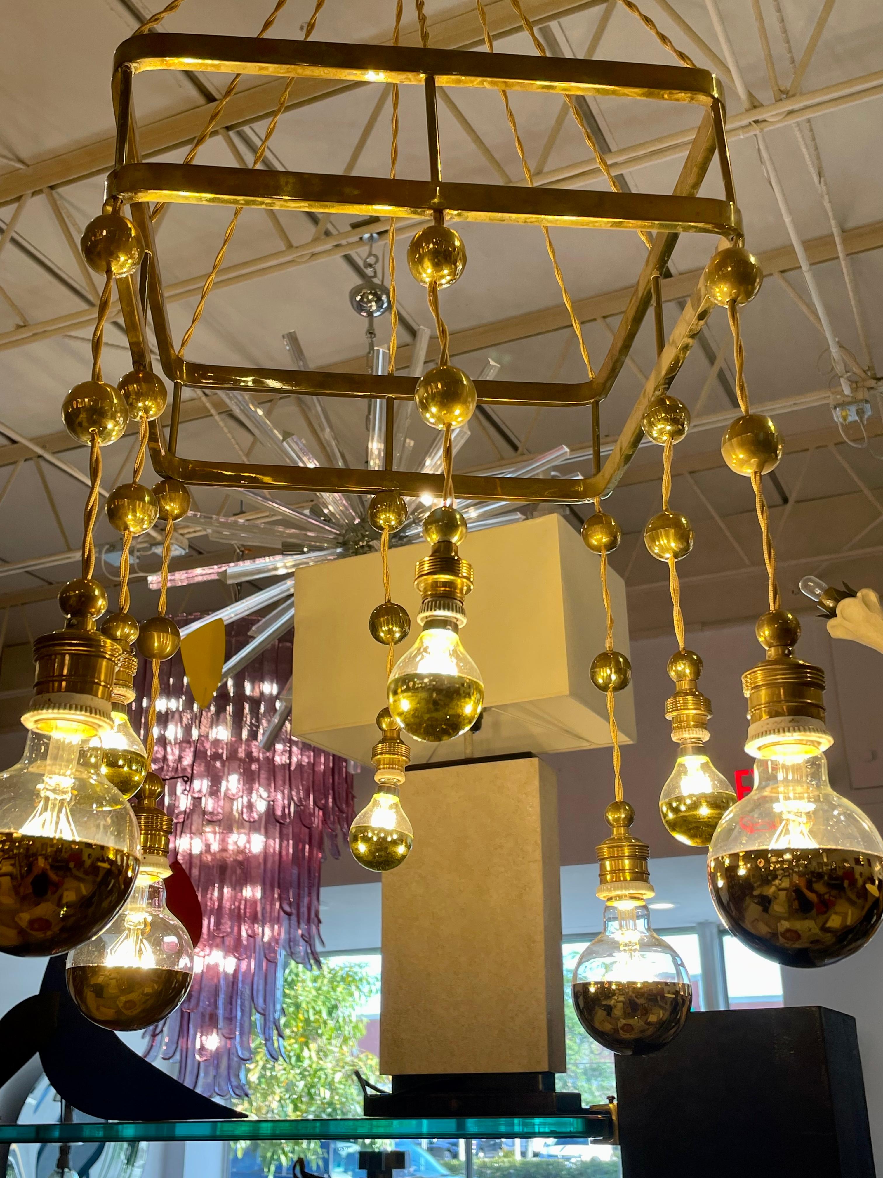 Vienna Secession Wiener Werkstätte Jugendstil Brass Chandelier from Secessionist Period