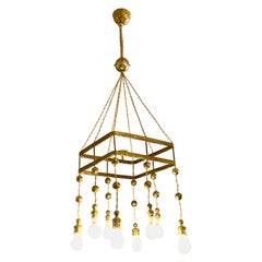Wiener Werkstätte Jugendstil Brass Chandelier from Secessionist Period