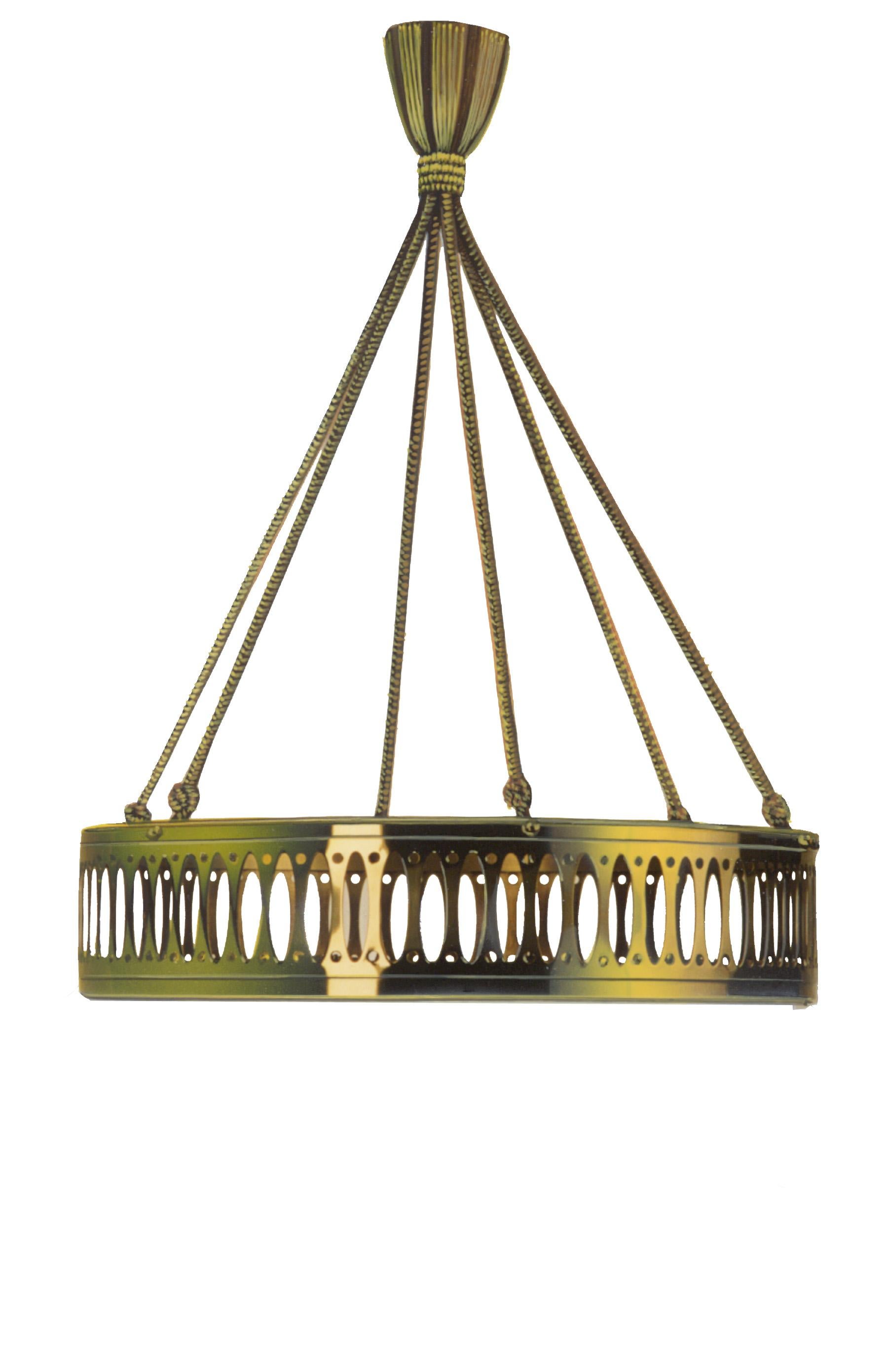 Jugendstil Wiener Werkstätte Opaline Glass and Posamentery Chandelier Re-Edition For Sale