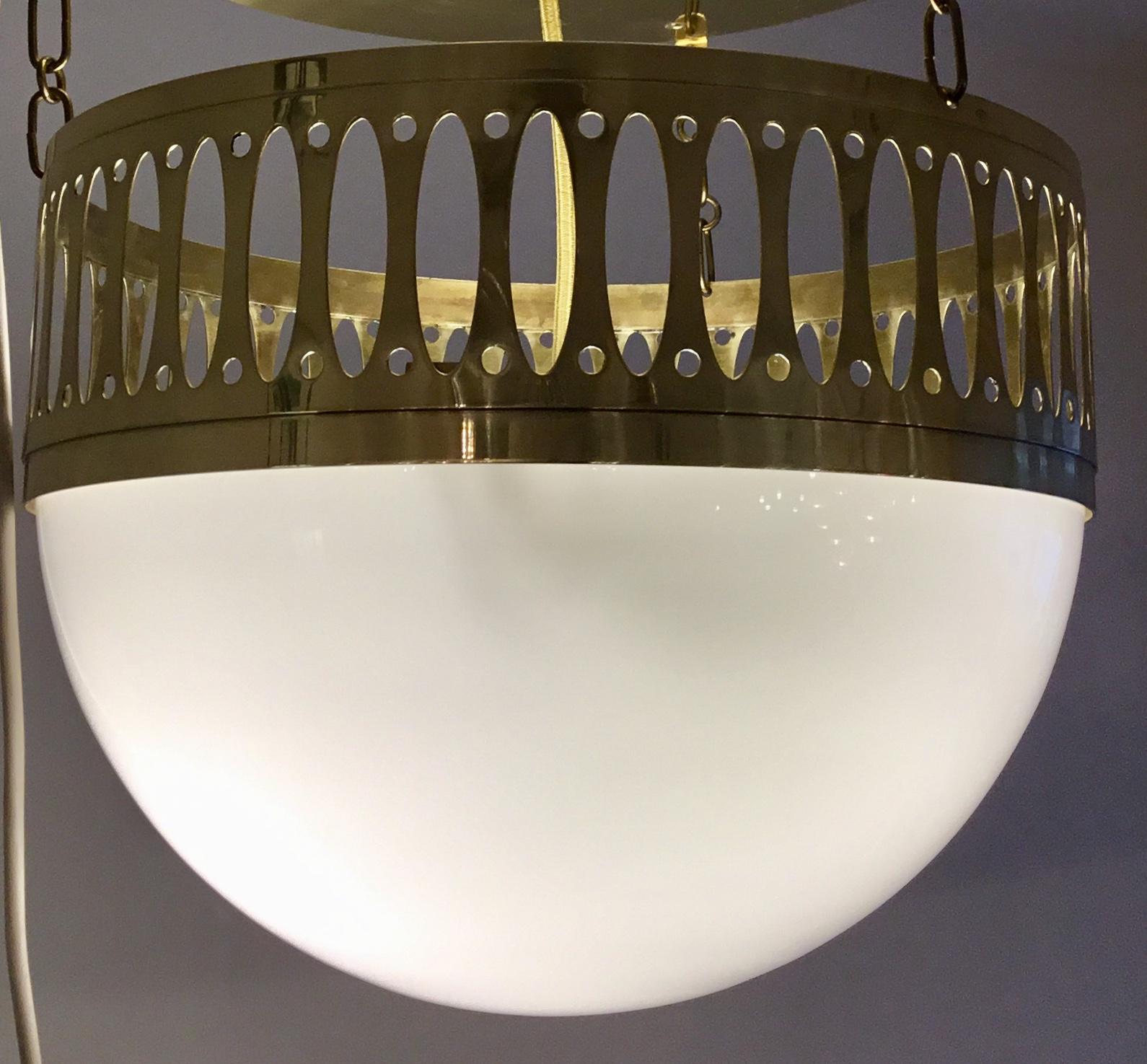Austrian Wiener Werkstätte Opaline Glass and Posamentery Chandelier Re-Edition For Sale