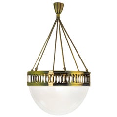 Wiener Werkstätte Opaline Glass and Posamentery Chandelier Re-Edition