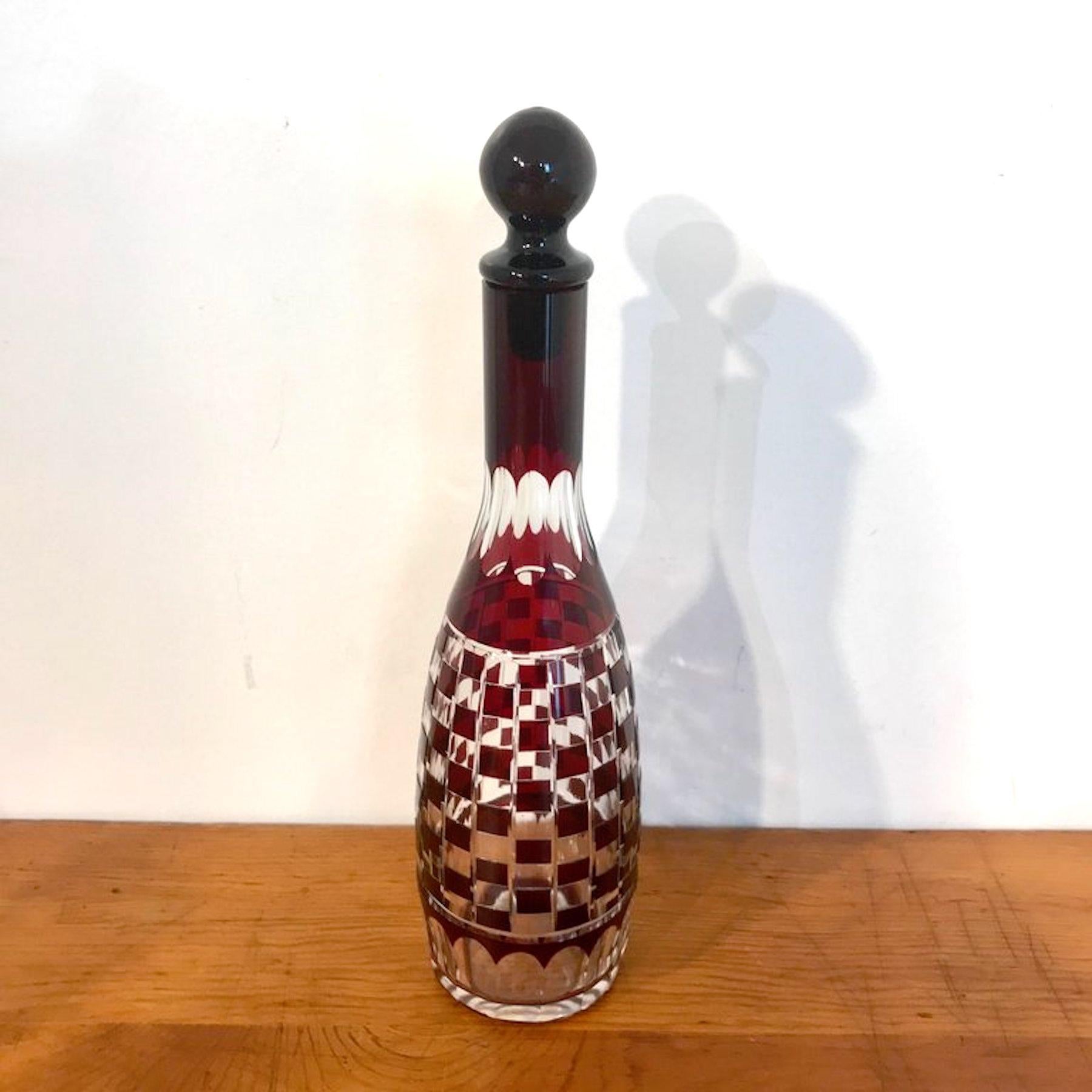 Wiener Werkstätte - Otto Prutscher Style Red Cut to Clear Decanter Set 4