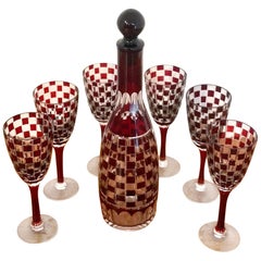 Wiener Werkstätte - Otto Prutscher Style Red Cut to Clear Decanter Set