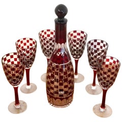 Vintage Wiener Werkstätte - Otto Prutscher Style Red Cut to Clear Decanter Set