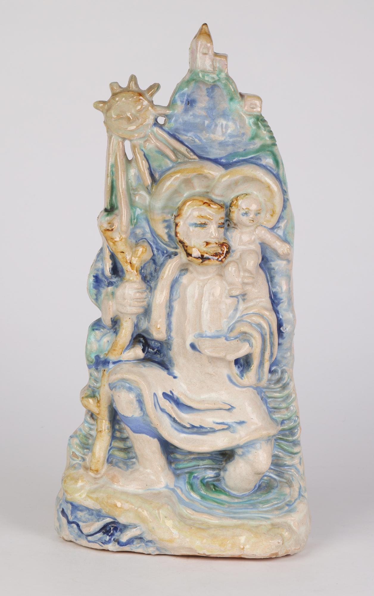 Wiener Werkstatte St Christopher Pottery Figure Attributed to Michael Powolny  For Sale 6