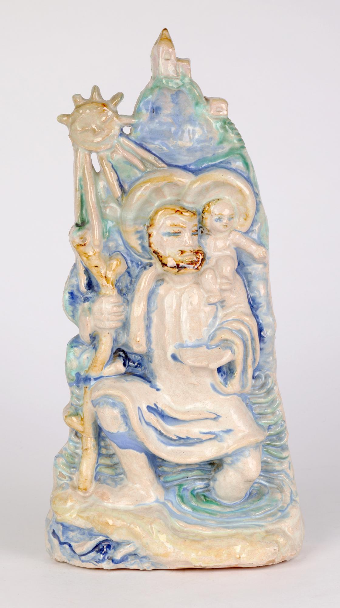 Wiener Werkstatte St Christopher Pottery Figure Attributed to Michael Powolny For Sale 11