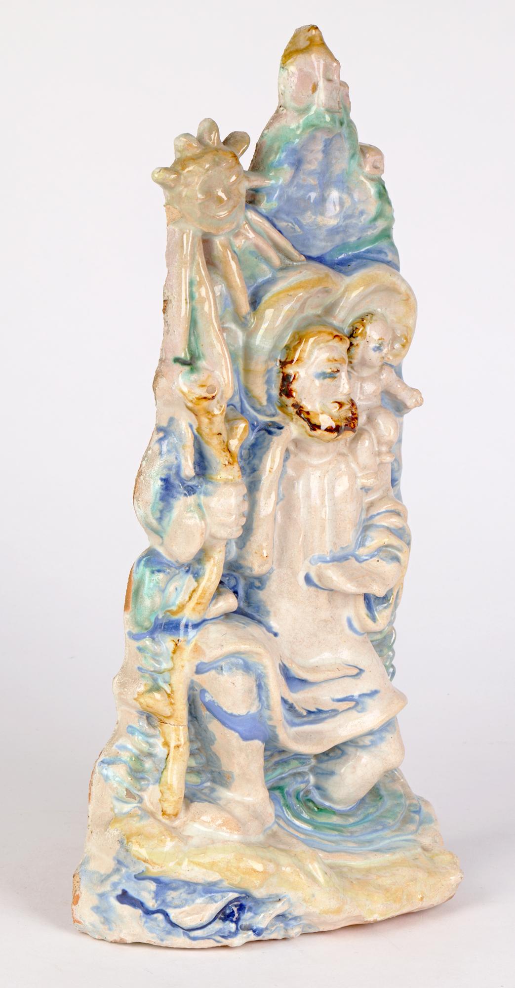 Wiener Werkstatte St. Christopher Pottery-Figur, Michael Powolny zugeschrieben  (Glasiert) im Angebot