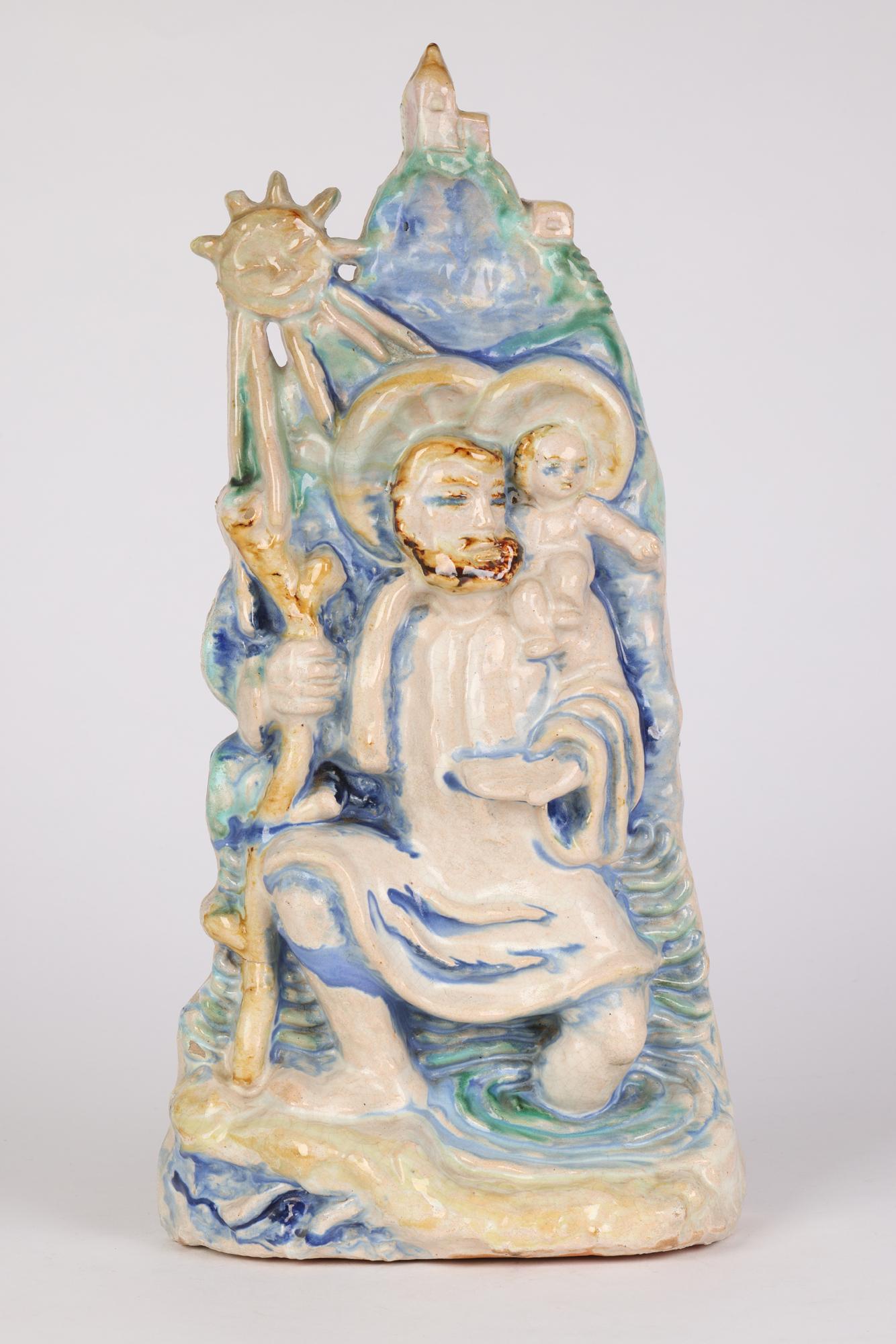 Wiener Werkstatte St Christopher Pottery Figure Attributed to Michael Powolny  For Sale 1