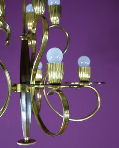 Wiener Werkstätte Style Art Deco Brass Chandelier, 1920s, Austria