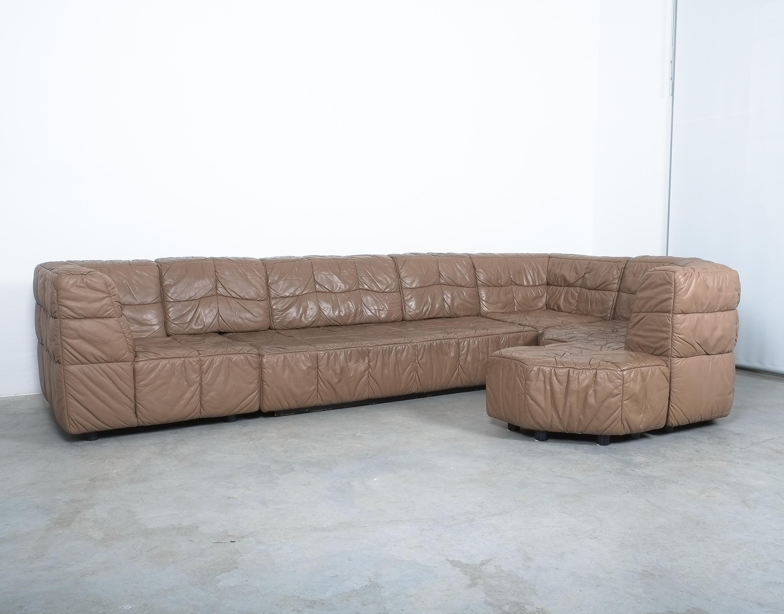 Wiener Werkstätten Castell Hans Hopfer Sectional Leather Sofa Group Austria 1972 6