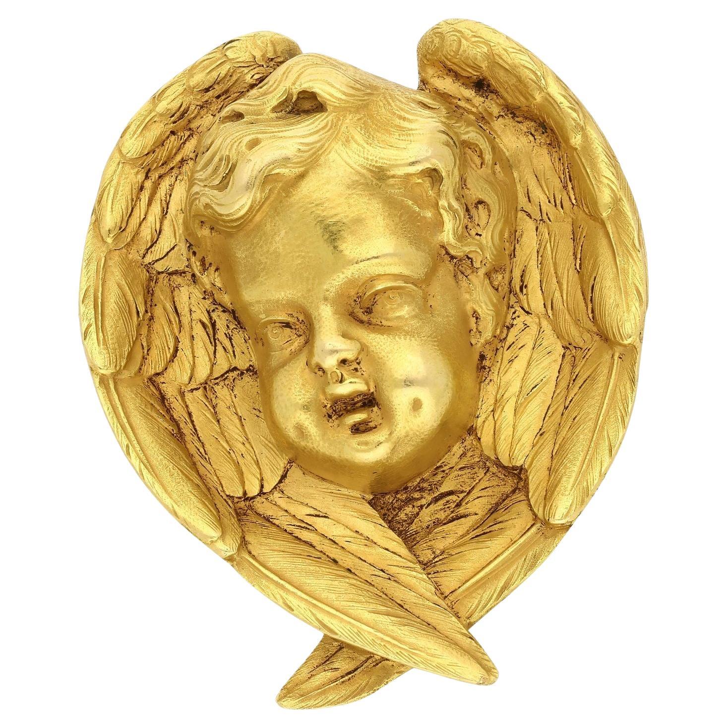 Wiese Antique Winged Angel Brooch in 18ct Yellow Gold Circa 1860