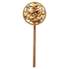 Antique Wiese Chimera pin in 18k gold, gothic revival tie pin, signed by Louis Wiese