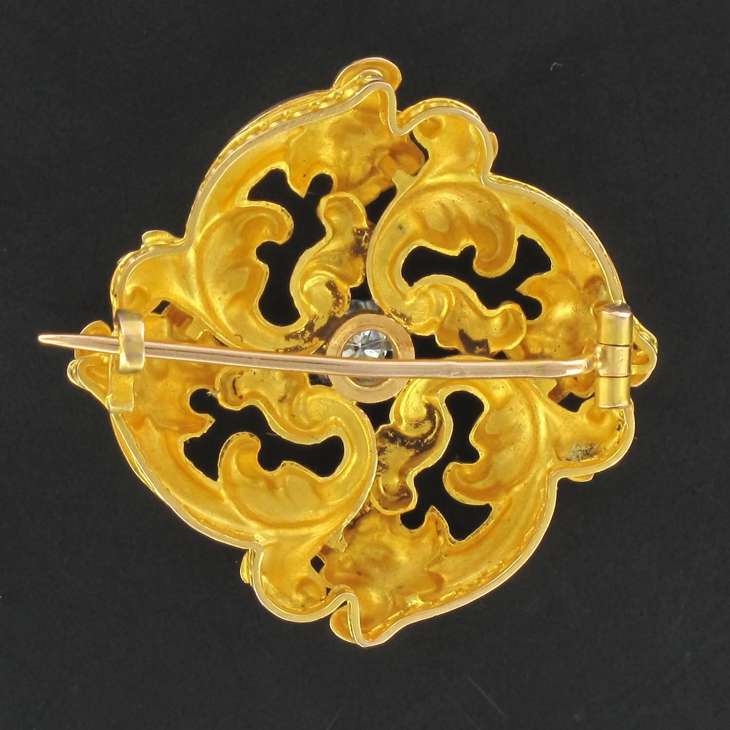 Art nouveau Wiese Spirit French Art Nouveau Broche en or jaune et diamants en vente