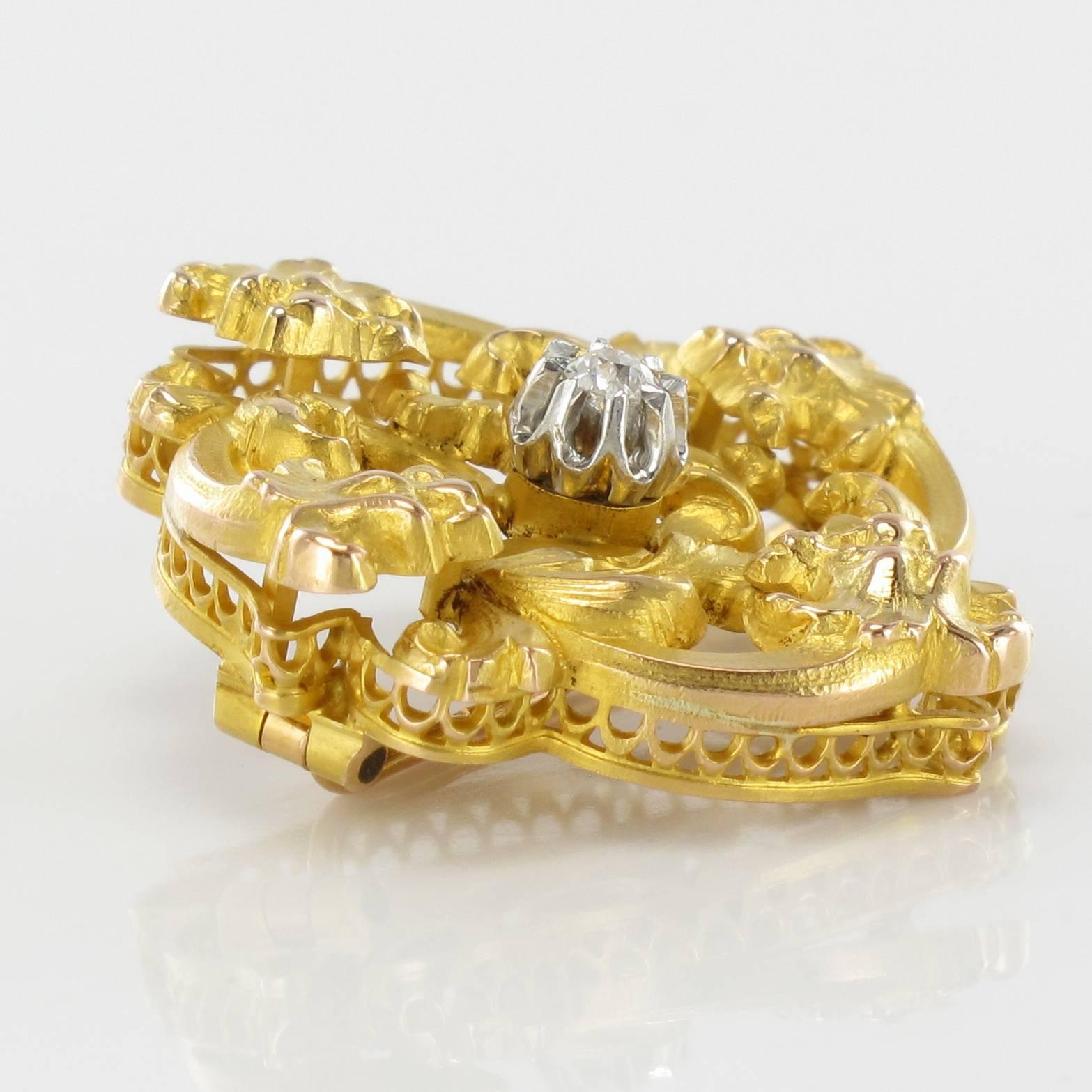 Wiese Spirit French Art Nouveau Broche en or jaune et diamants Bon état - En vente à Poitiers, FR