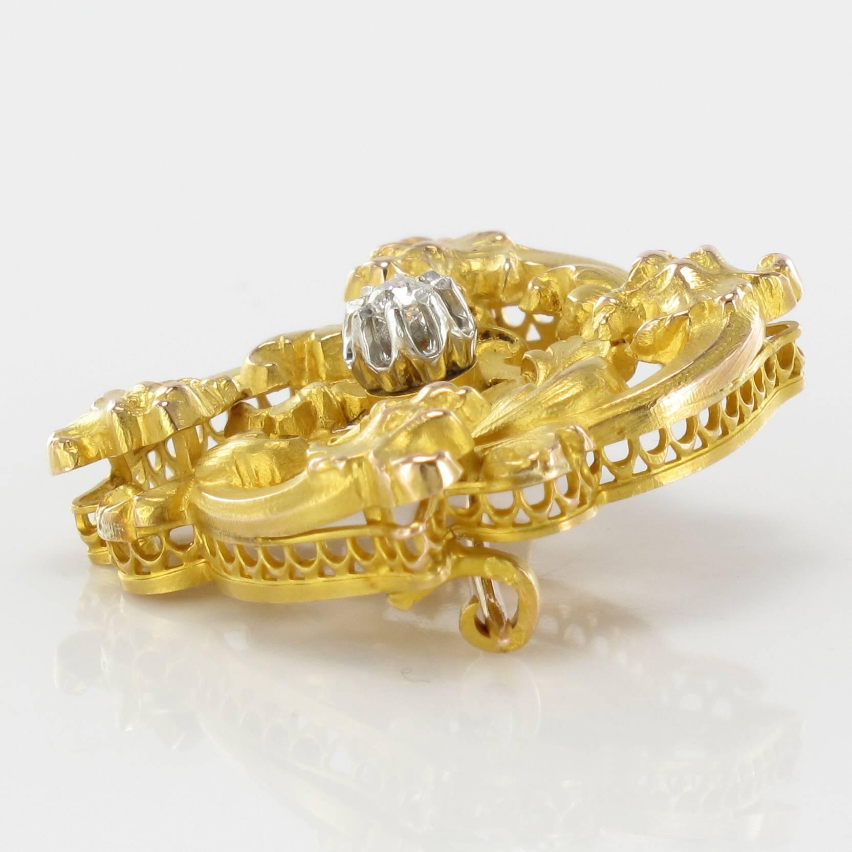 Women's Wiese Spirit French Art Nouveau Yellow Gold Diamond Brooch For Sale