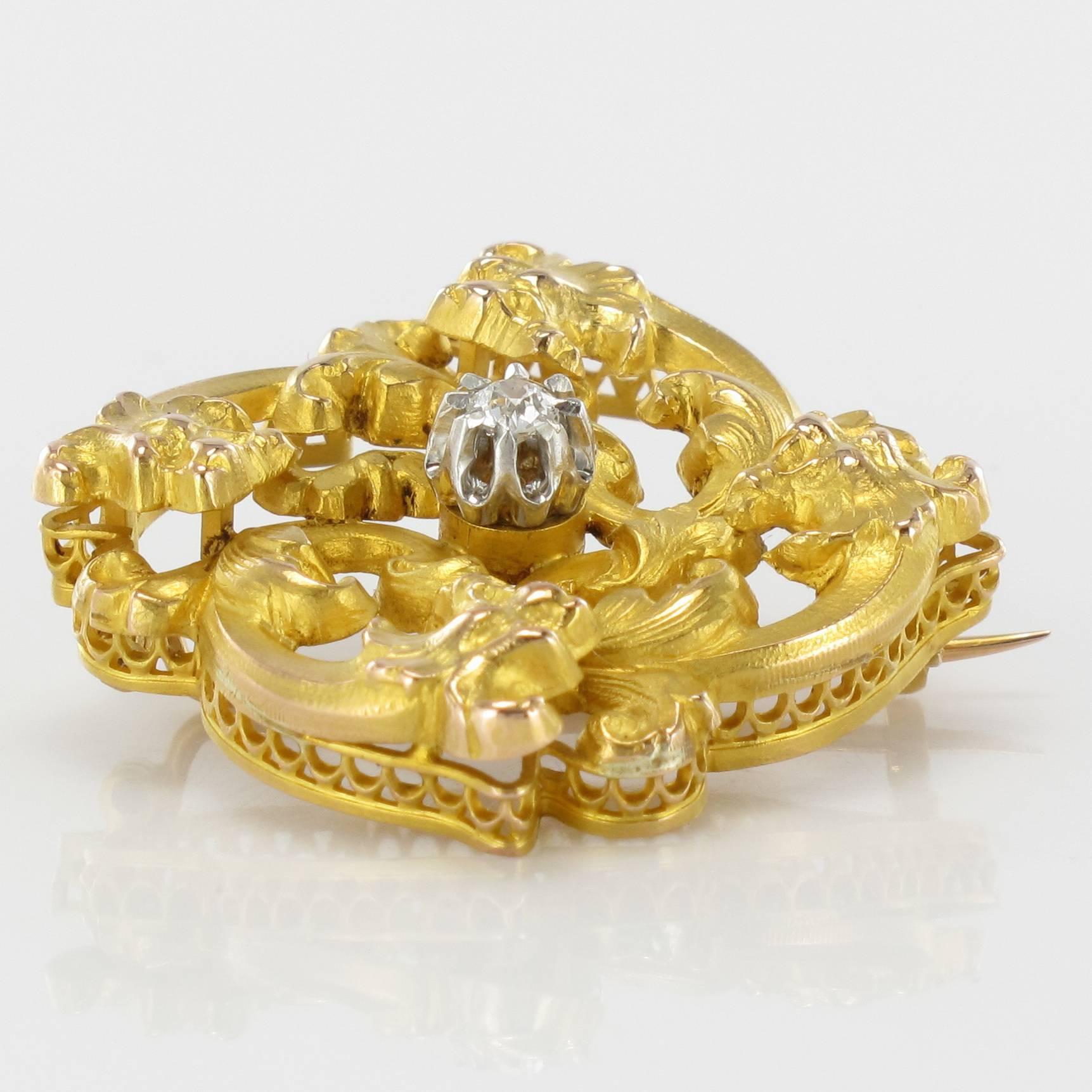 Wiese Spirit French Art Nouveau Broche en or jaune et diamants en vente 3