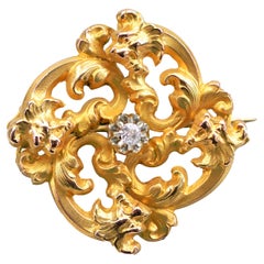 Antique Wiese Spirit French Art Nouveau Yellow Gold Diamond Brooch