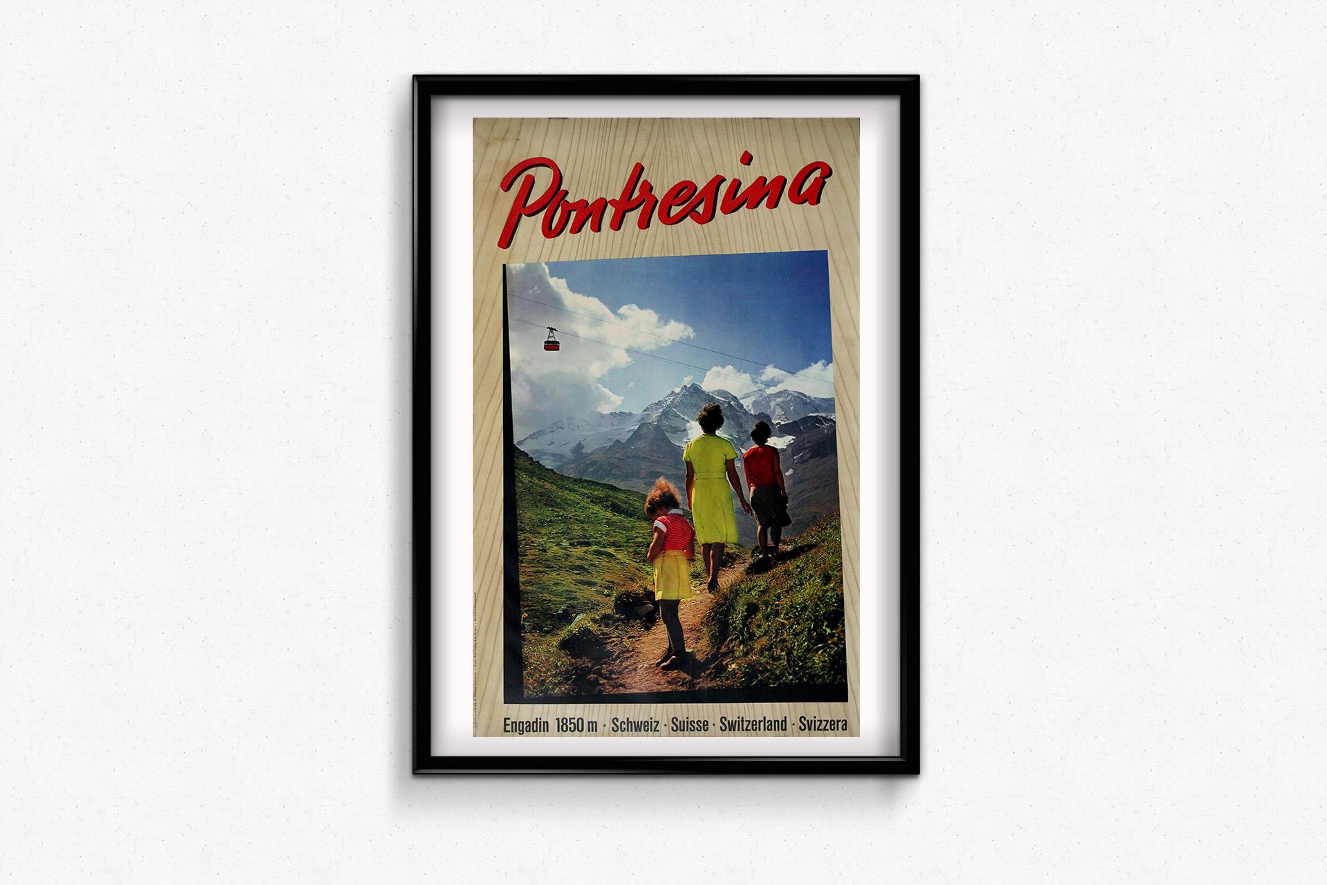 CIRCA 1960 Original Schweizer Reiseplakat von Wiesner - Pontresina im Angebot 3
