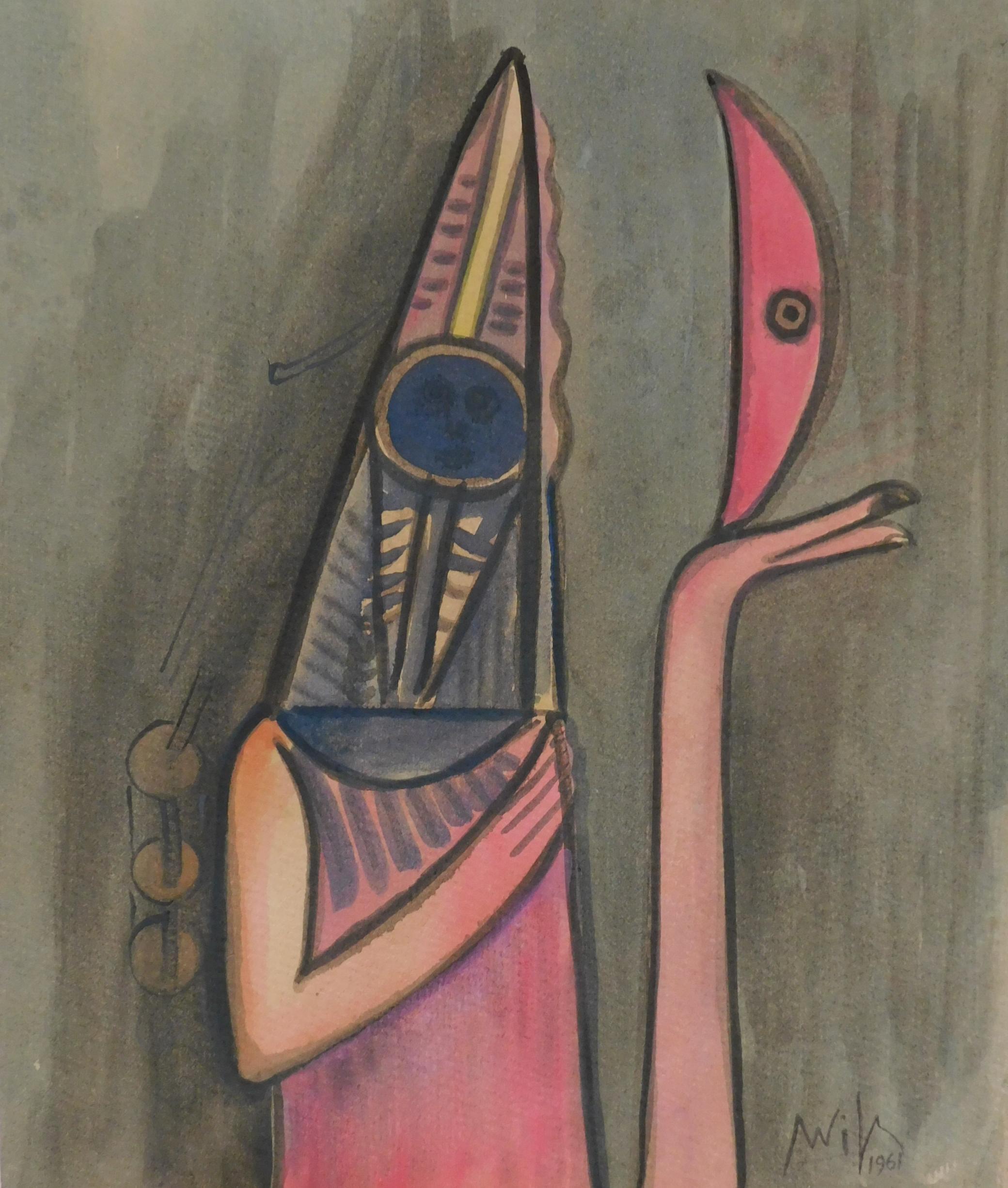  This original watercolor by Cuban artist Wifredo Lam is in excellent condition and measures 12