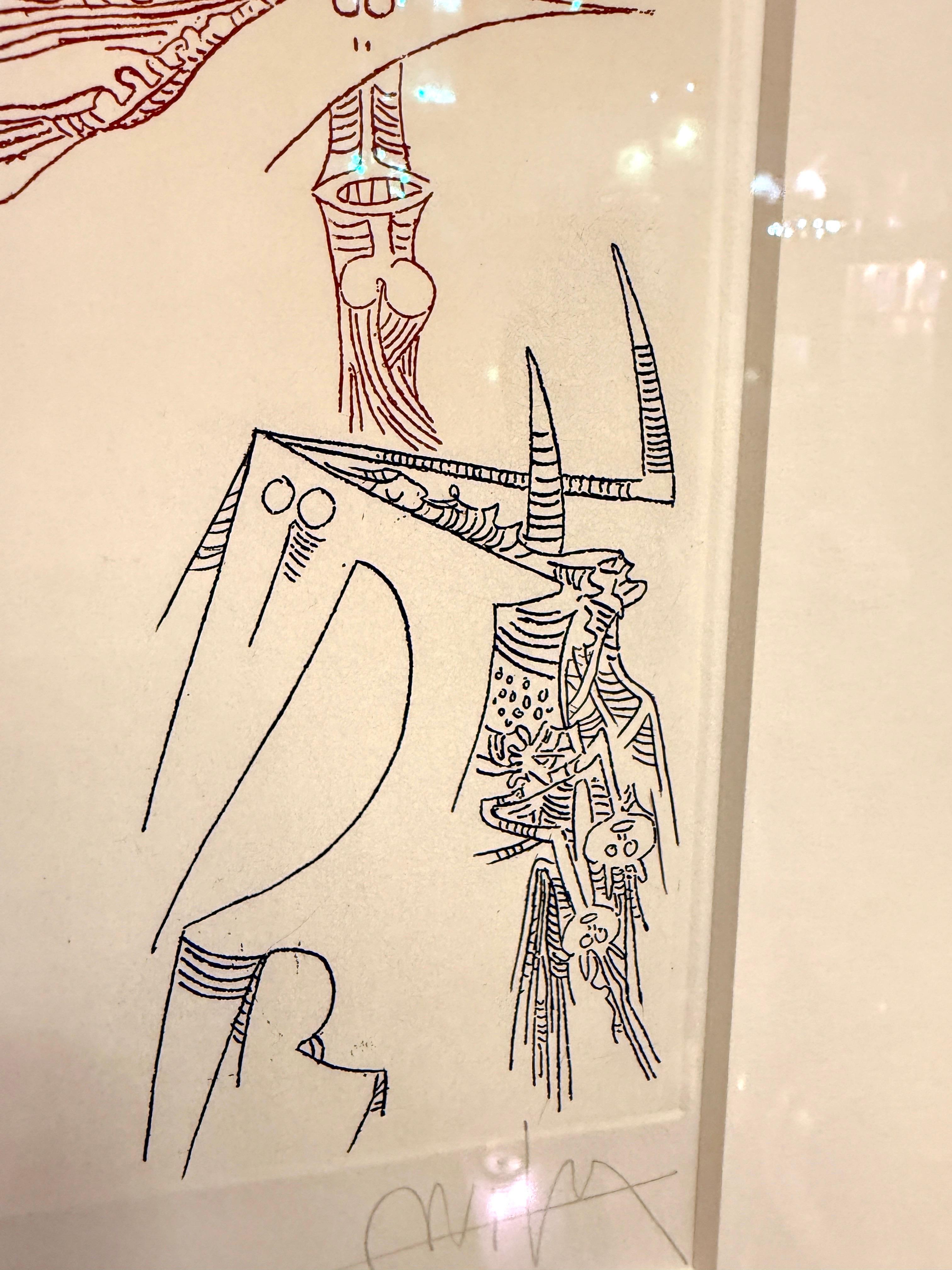 Metà XX secolo Wifredo Lam ha incorniciato un'acquaforte originale + matita firmata - Senza titolo in vendita