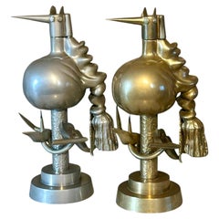 Wifredo Lam - Oiseaux de Feu (A+B) Sculptures Gold/Silver Patinated Metal - 70s