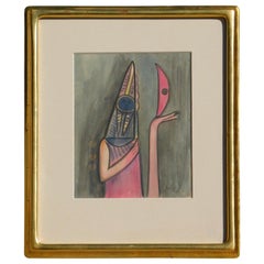 Wifredo Lam Cuban Artist Original Watercolor, 1961