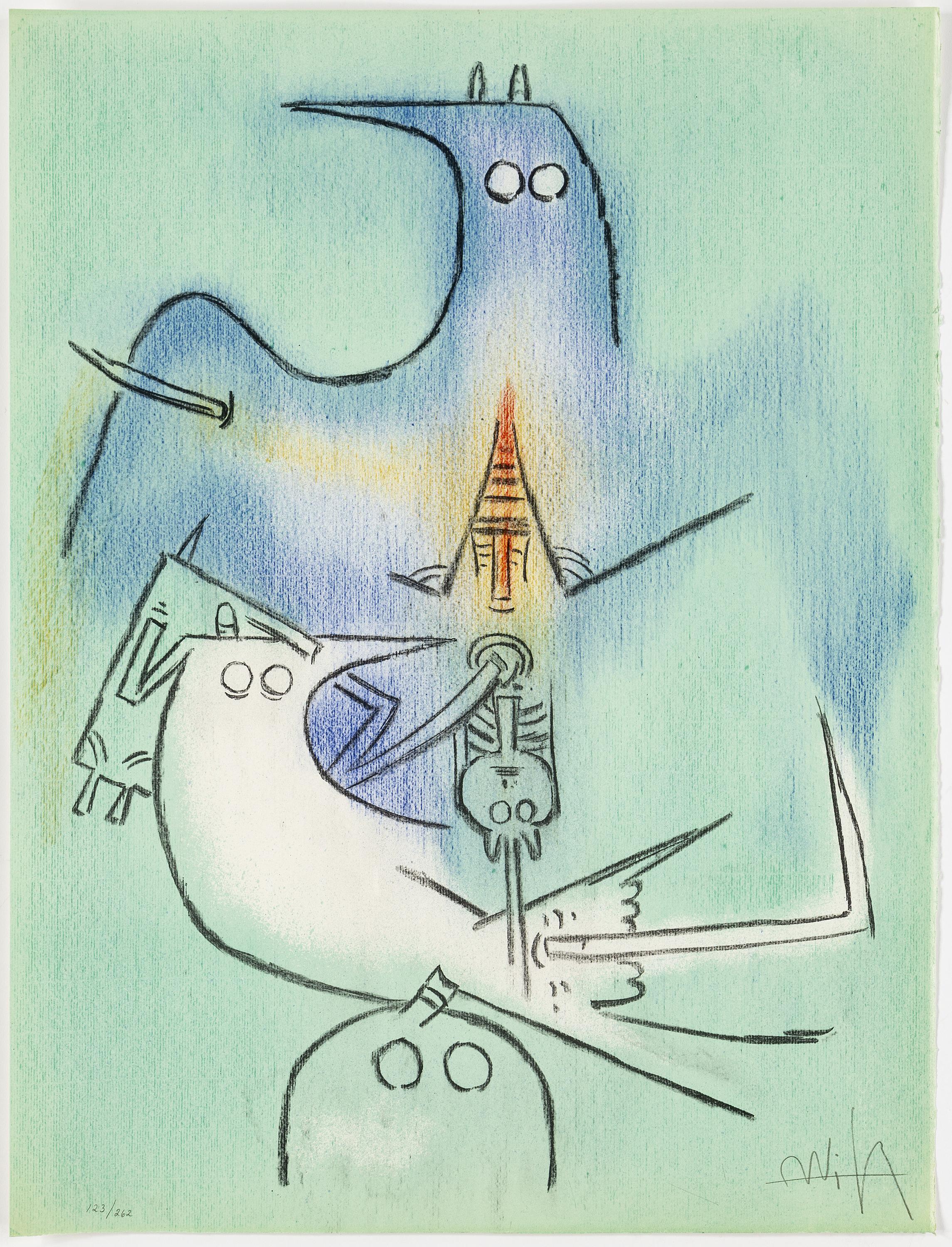 Stunning complete Wifredo Lam portfolio with 10 lithographs in colour, signed edition 123 of 262. 
