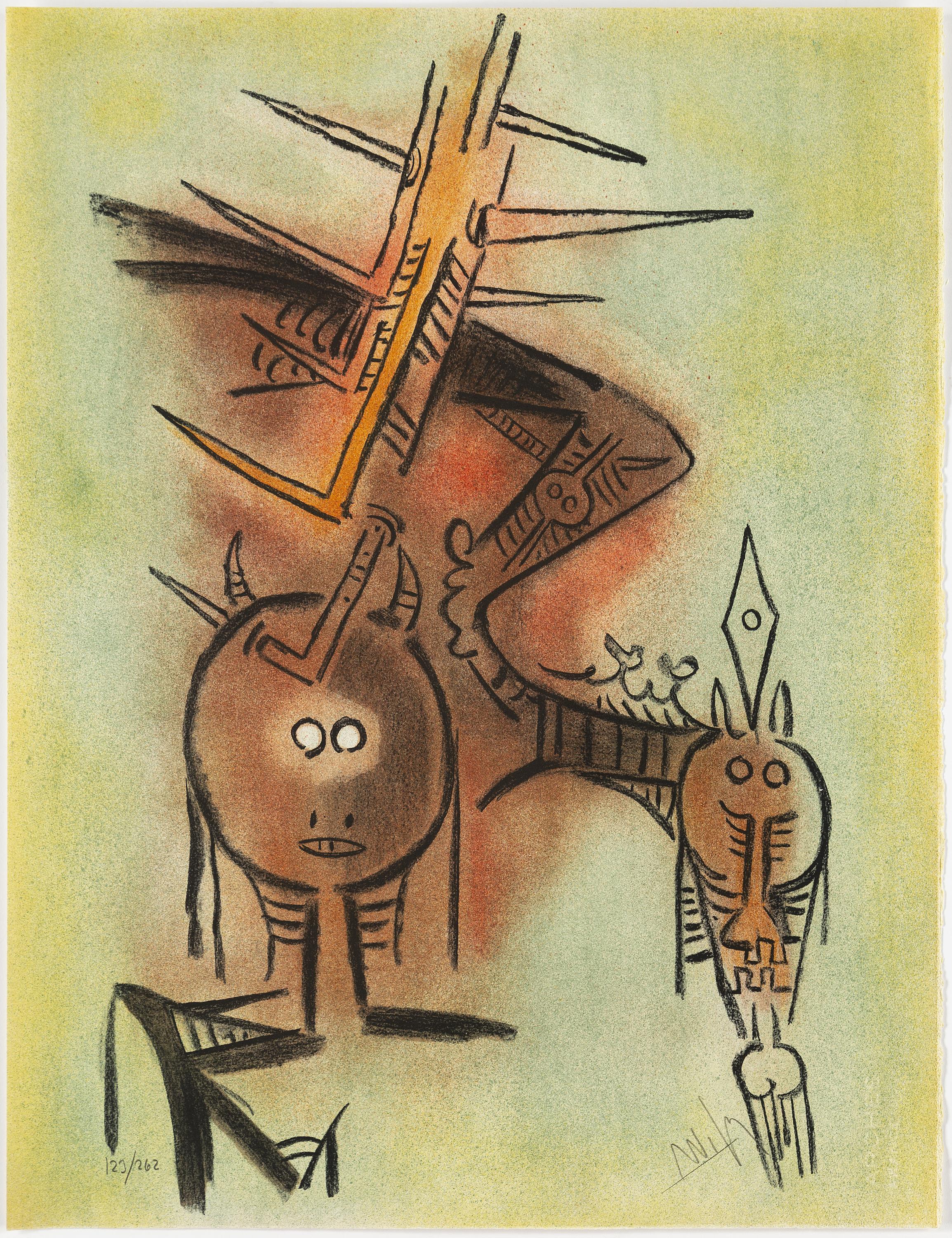 Fin du 20e siècle Wifredo Lam, Portfolio de 10 lithographies en couleur signées, édition 123 sur 262