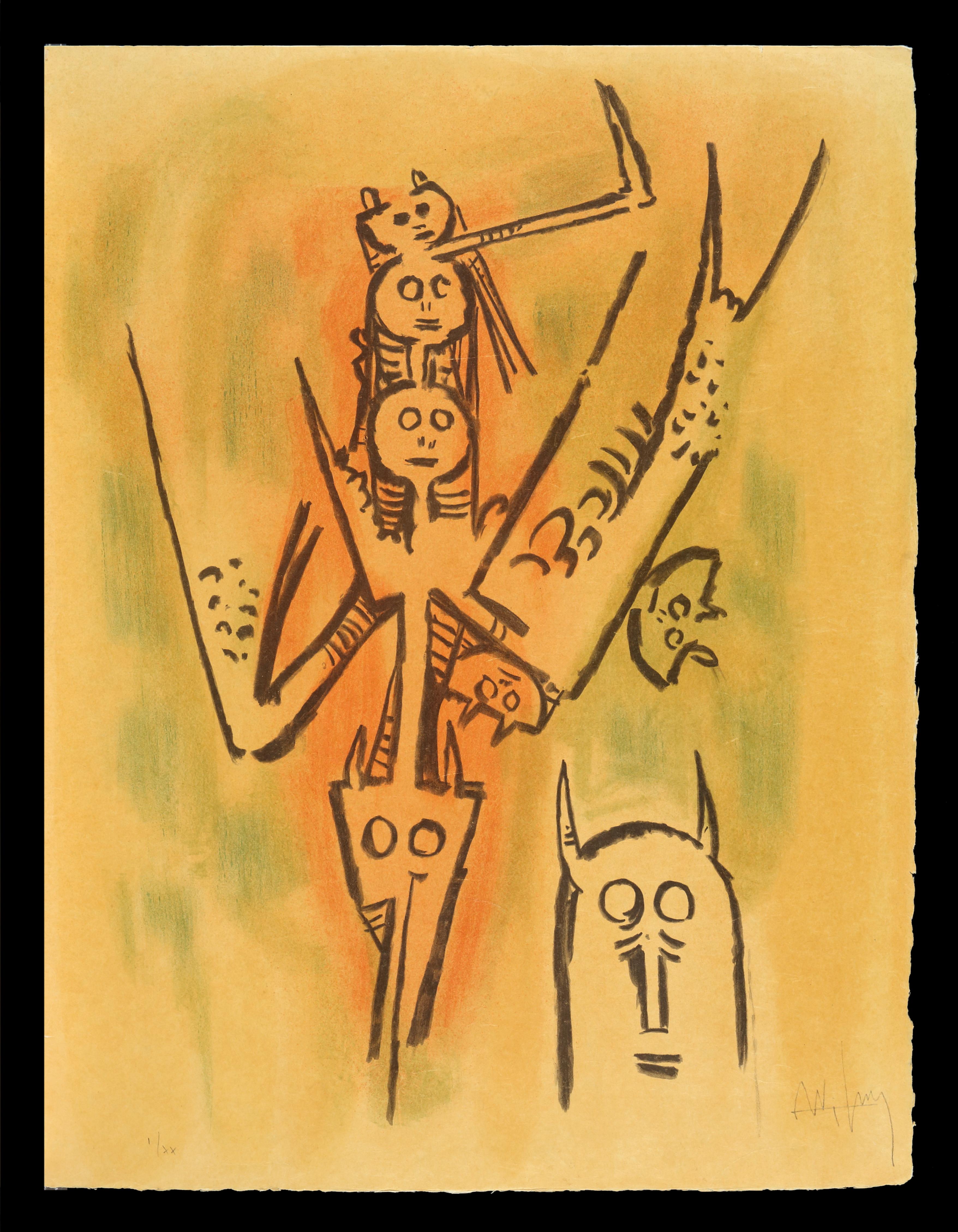 Wifredo Lam Figurative Print – (7302) Ils tendent leurs muscles greles jetes veroles 1973