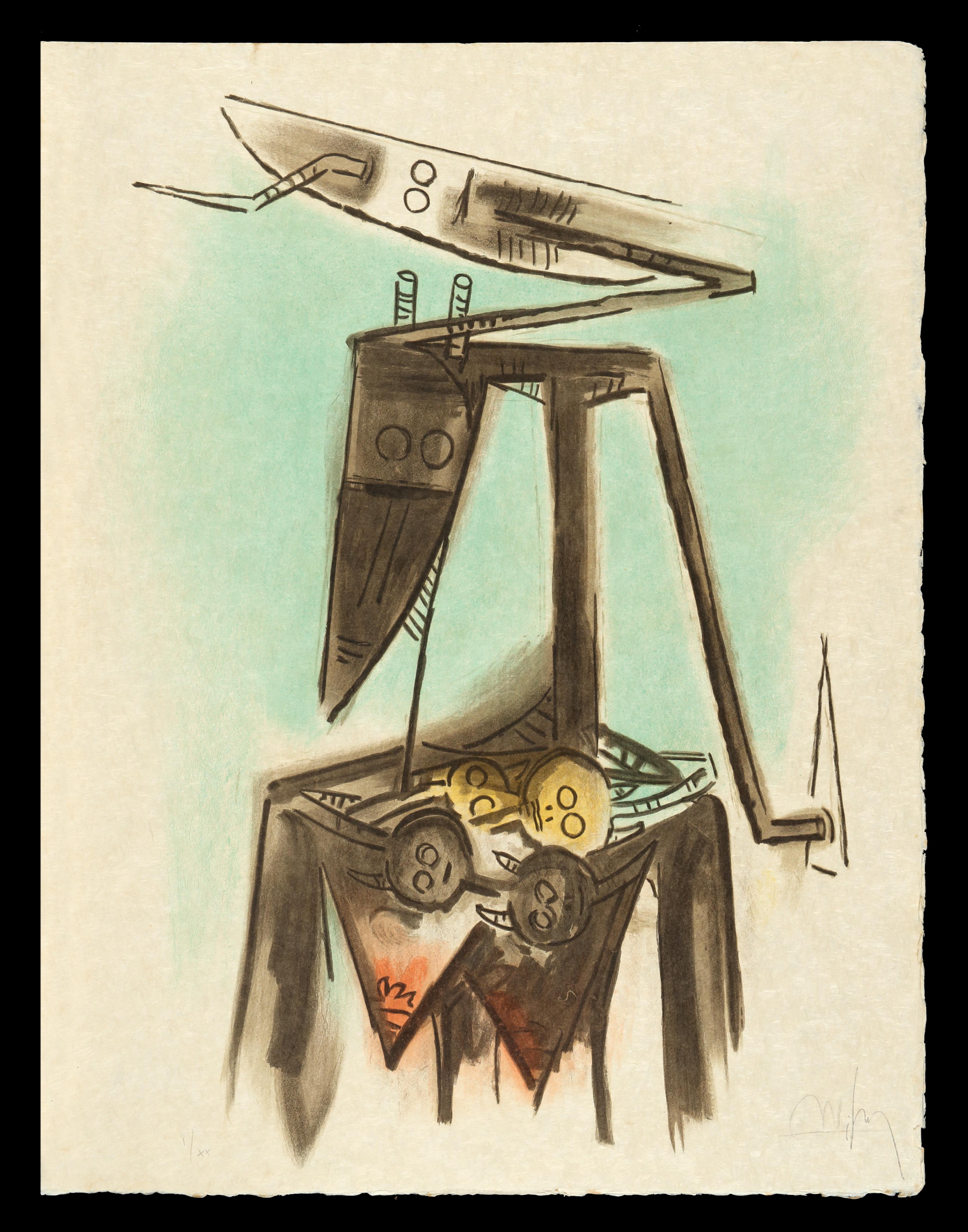 Wifredo Lam Figurative Print - (7303) Taureau trois graines s est laisee pousser les dents, 1973