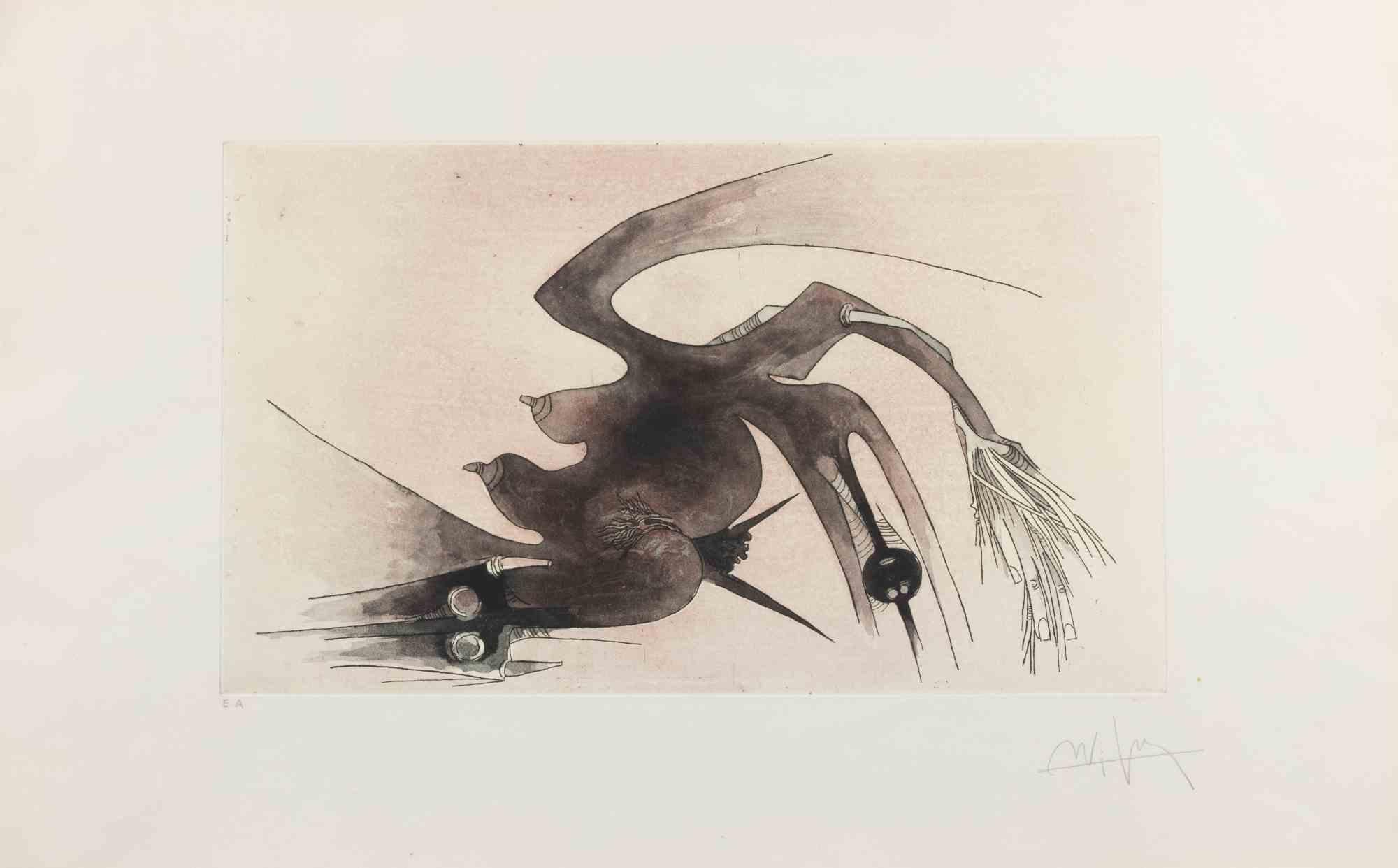 Aguafuerte y aguatinta realizados por Lam en 1967.

Firmado a mano en lápiz.

Prueba de artista impresa por Giorgio Upiglio.

Muy buen estado.