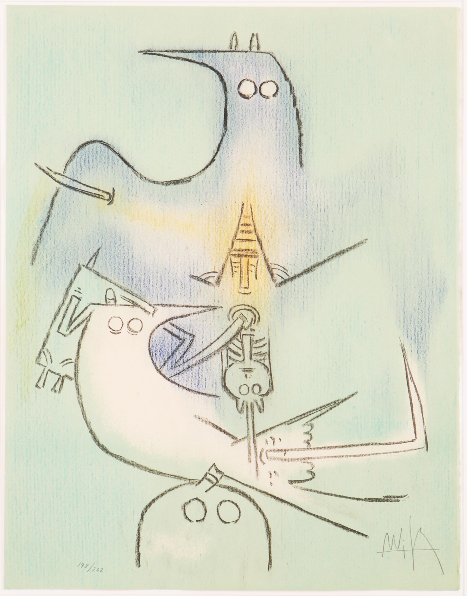 Wifredo Lam Figurative Print - Arbre de Plumes (Full Moon) from the Pleni Luna suite